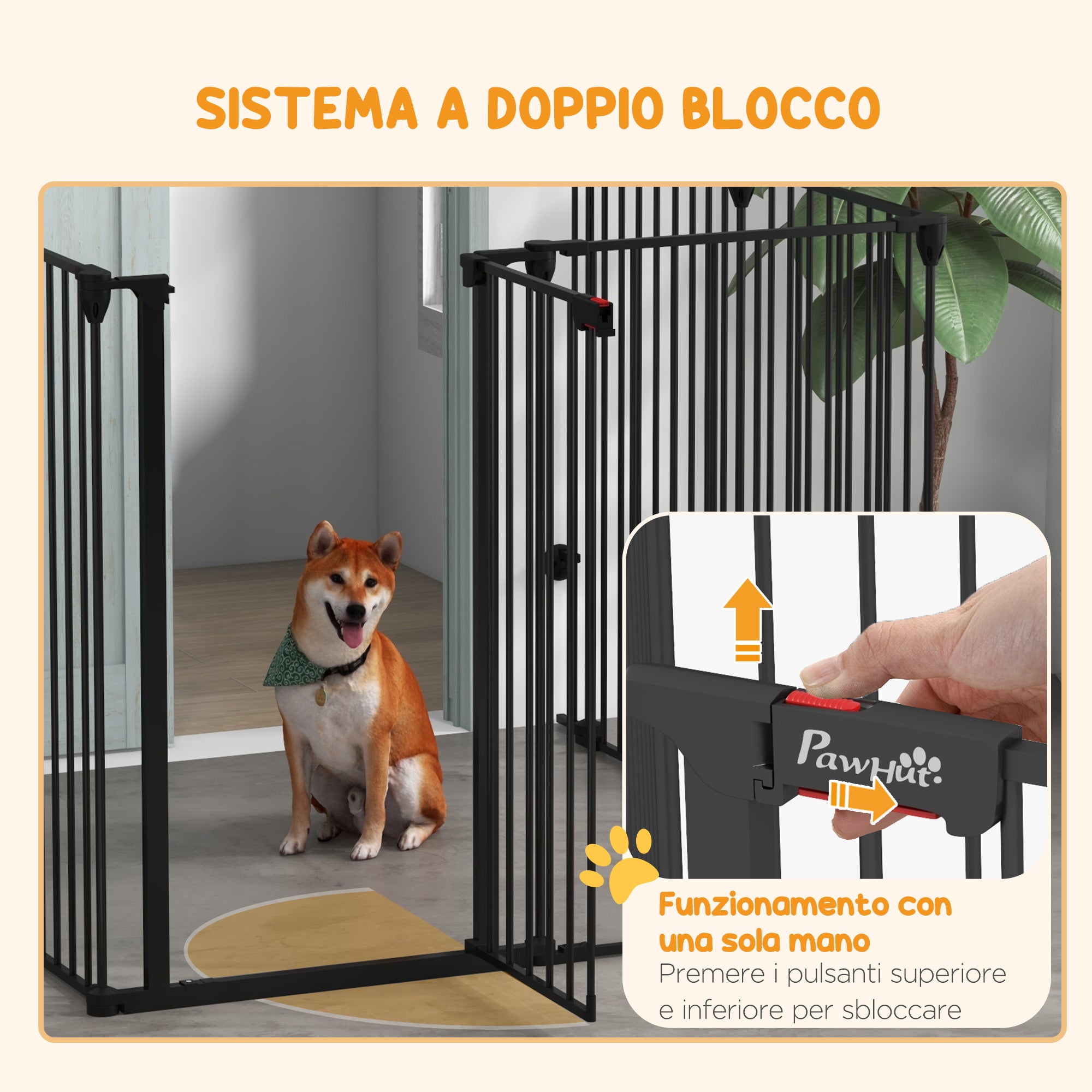 Foldable Gate for Medium and Large Dogs with Double Lock 6-Panel Steel and Plastic Construction, Indoor Safety Gate, 123x102x100 cm, Black