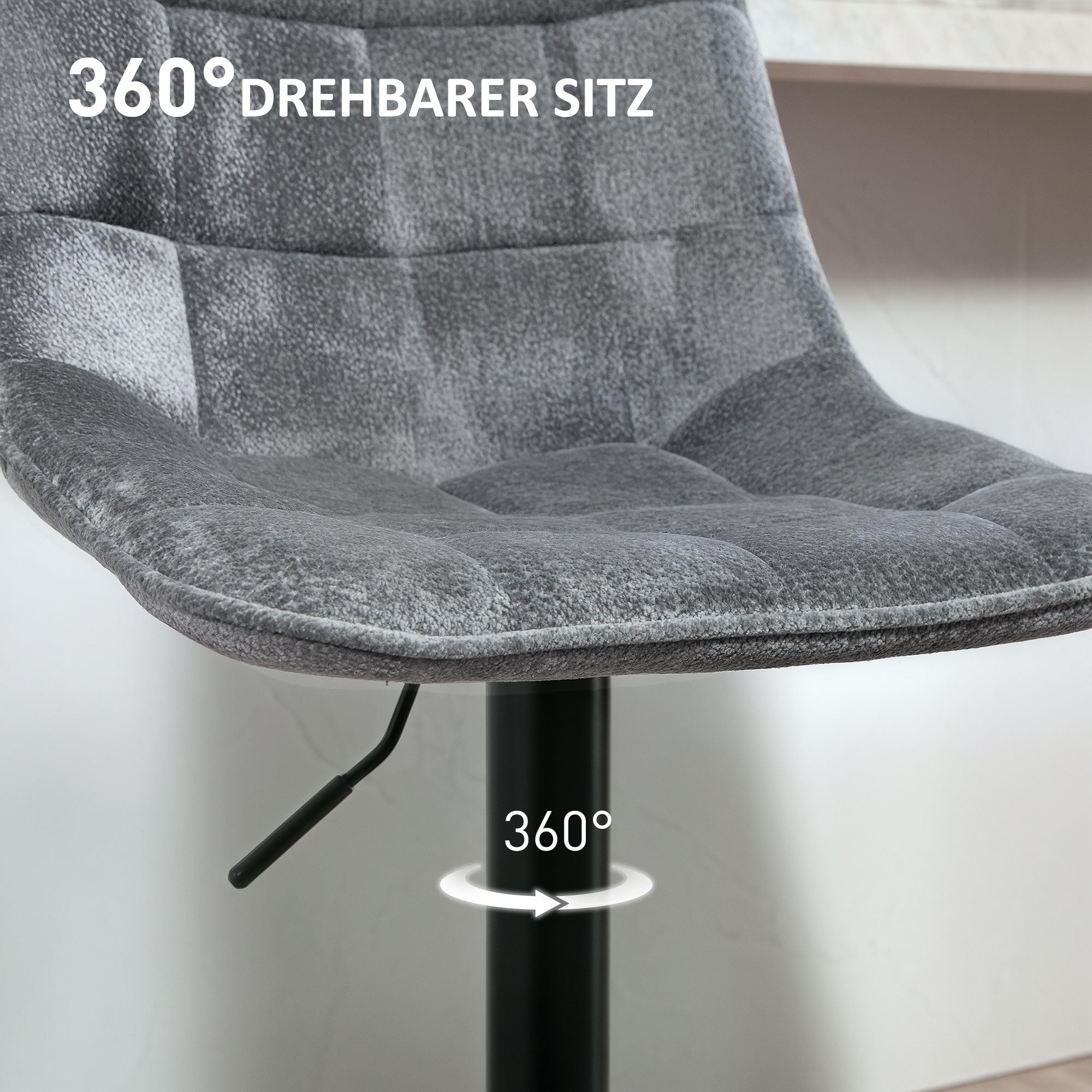 Bar Stool Set of 2, Upholstered Bar Chair with Backrest, Steel Frame, Chenille Look, Height Adjustable Kitchen Chairs with Footrest 360° Swivel Counter Stool for Kitchen, Living Room Dark Gray