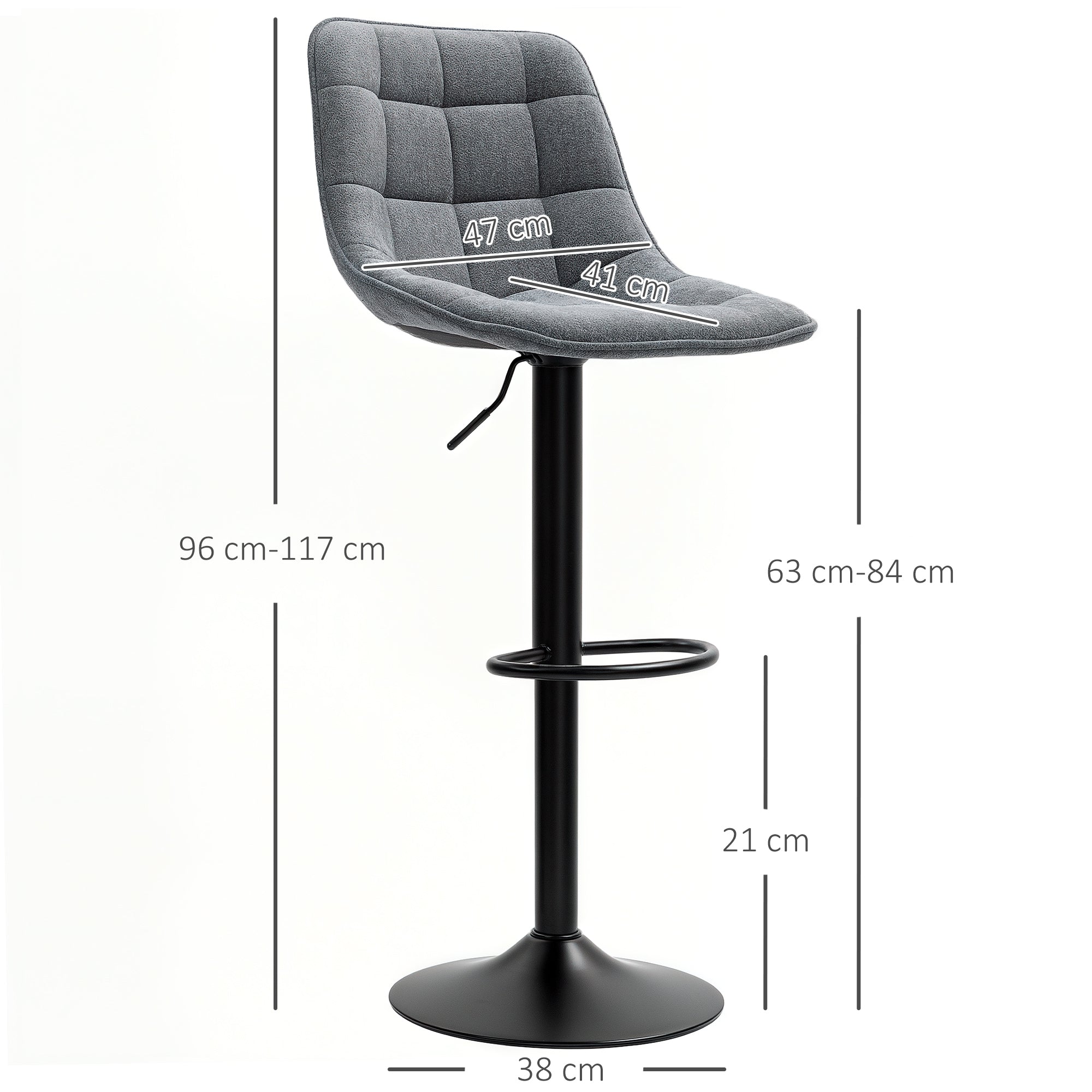 Bar Stool Set of 2, Upholstered Bar Chair with Backrest, Steel Frame, Chenille Look, Height Adjustable Kitchen Chairs with Footrest 360° Swivel Counter Stool for Kitchen, Living Room Dark Gray