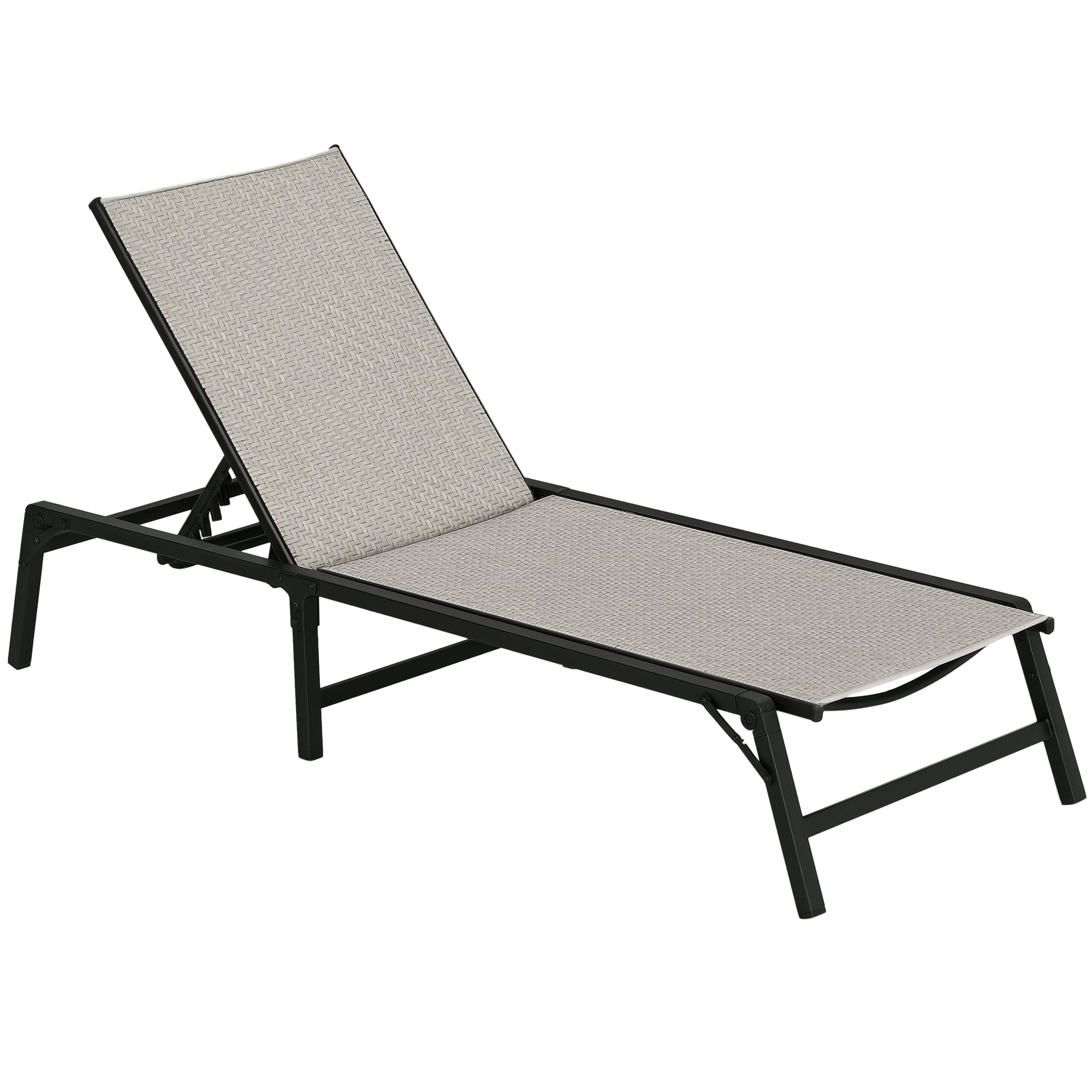 Reclining Folding Rattan Lounger with Adjustable 5-Level Backrest and Steel Frame Load 330 lbs for Patio Terrace Gradient Light Gray