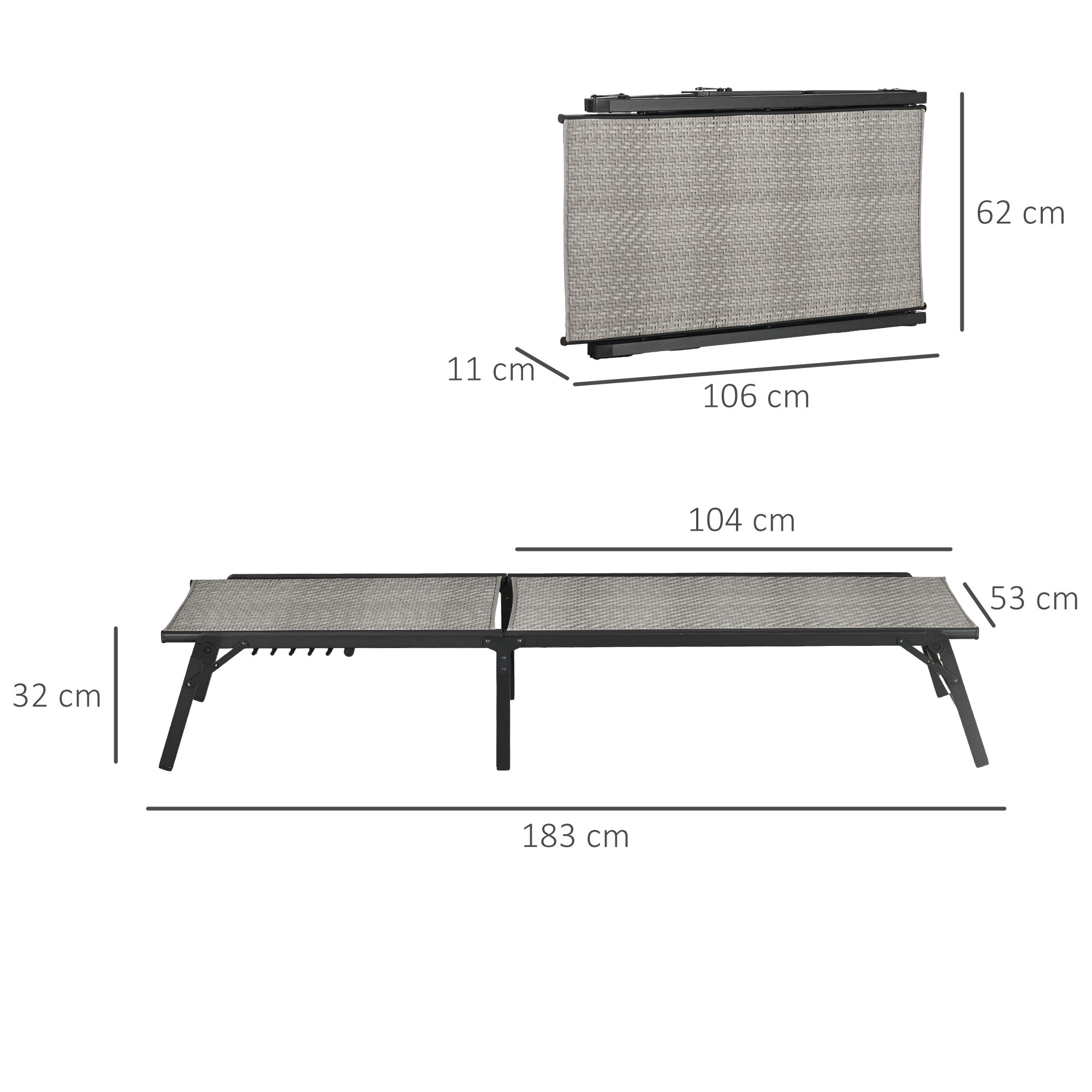 Reclining Folding Rattan Lounger with Adjustable 5-Level Backrest and Steel Frame Load 330 lbs for Patio Terrace Gradient Light Gray