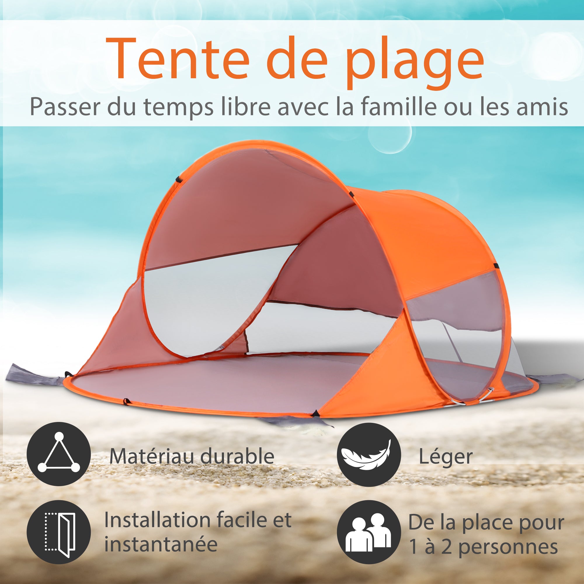 Beach Shelter Folding Pop-Up Beach Tent Automatic Instant UV Protection Rear Window Large Floor Mat Orange