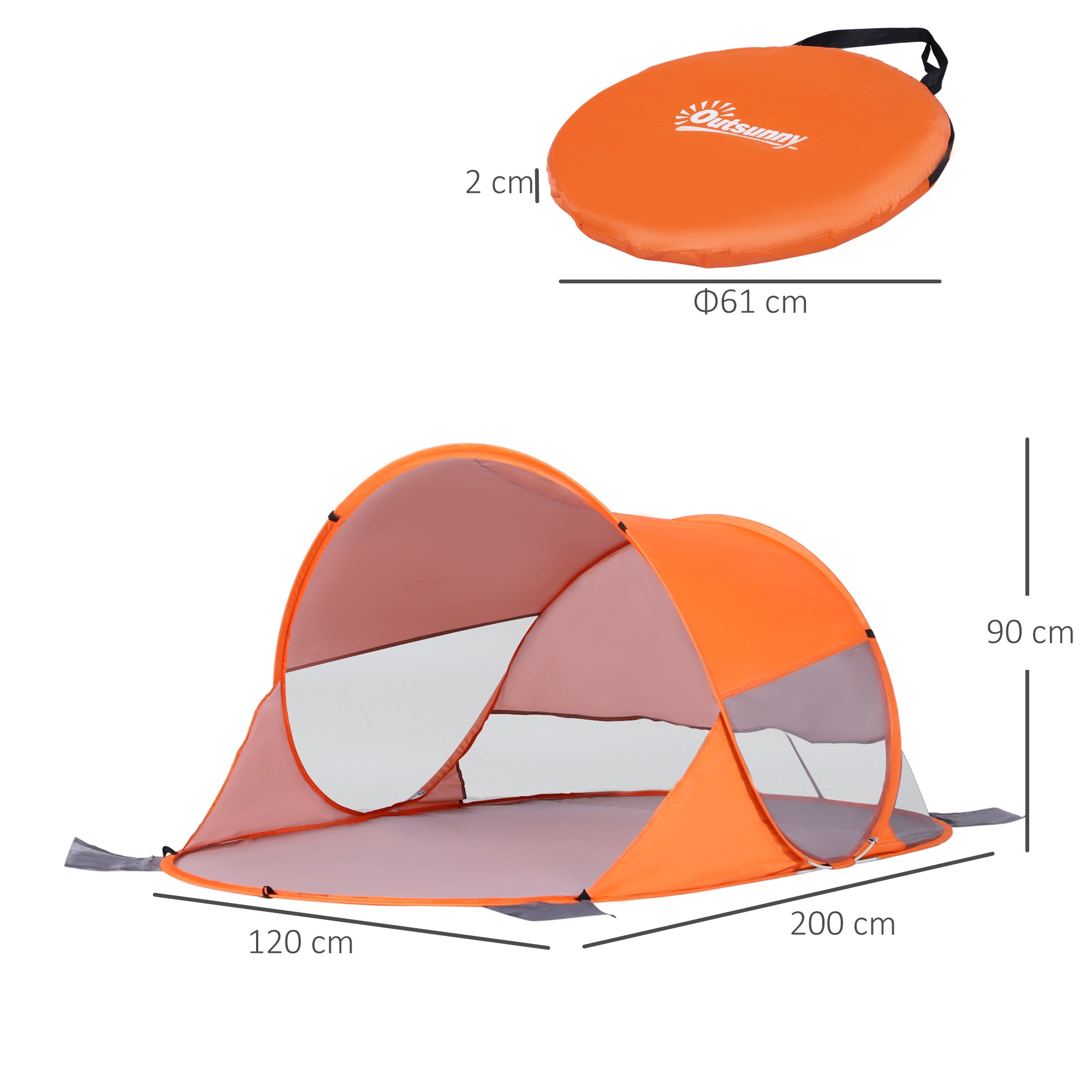 Beach Shelter Folding Pop-Up Beach Tent Automatic Instant UV Protection Rear Window Large Floor Mat Orange