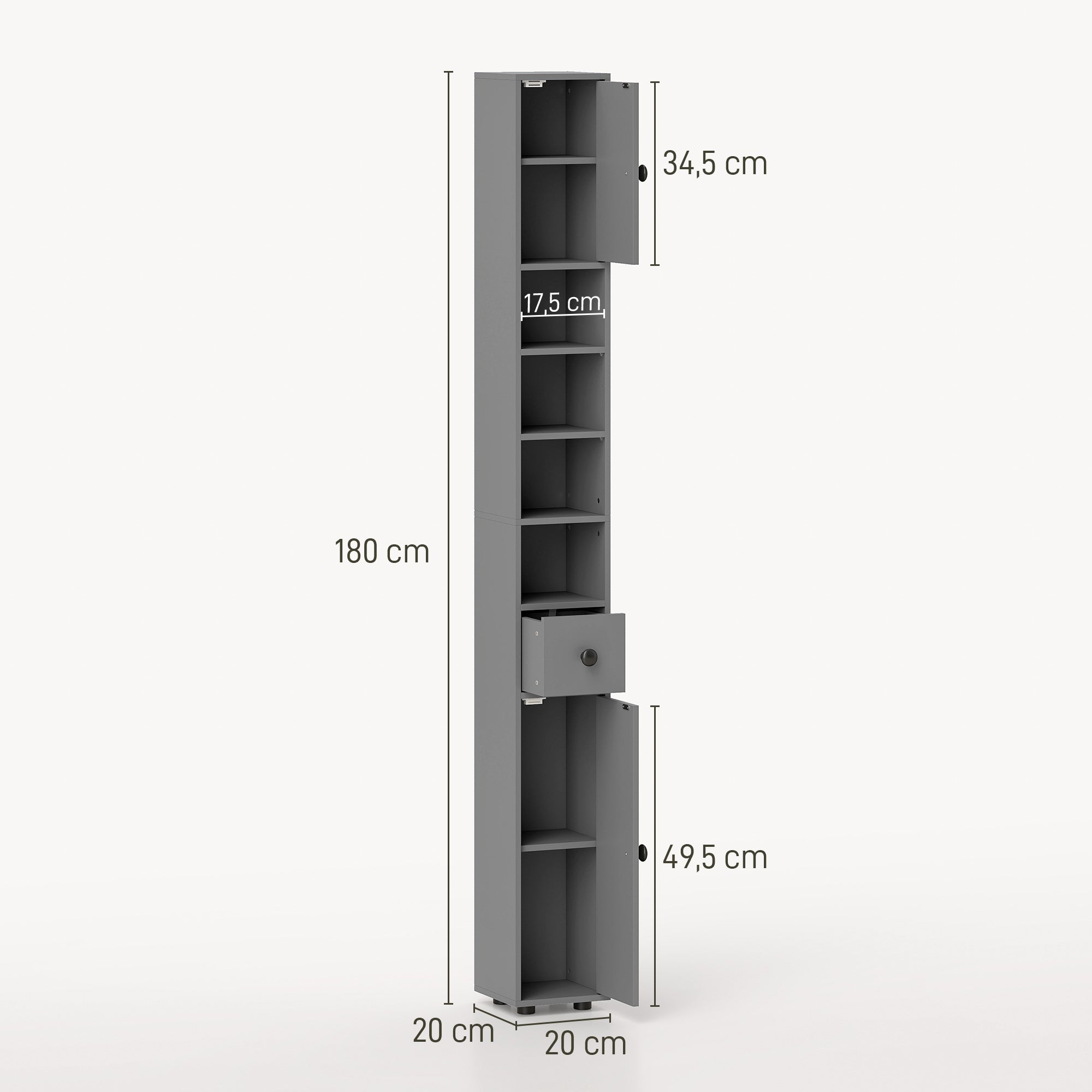 Slim Tall Bathroom Cabinet with Drawer & 4 Open Shelves, Gray (7.9 x 7.9 x 70.9 in)