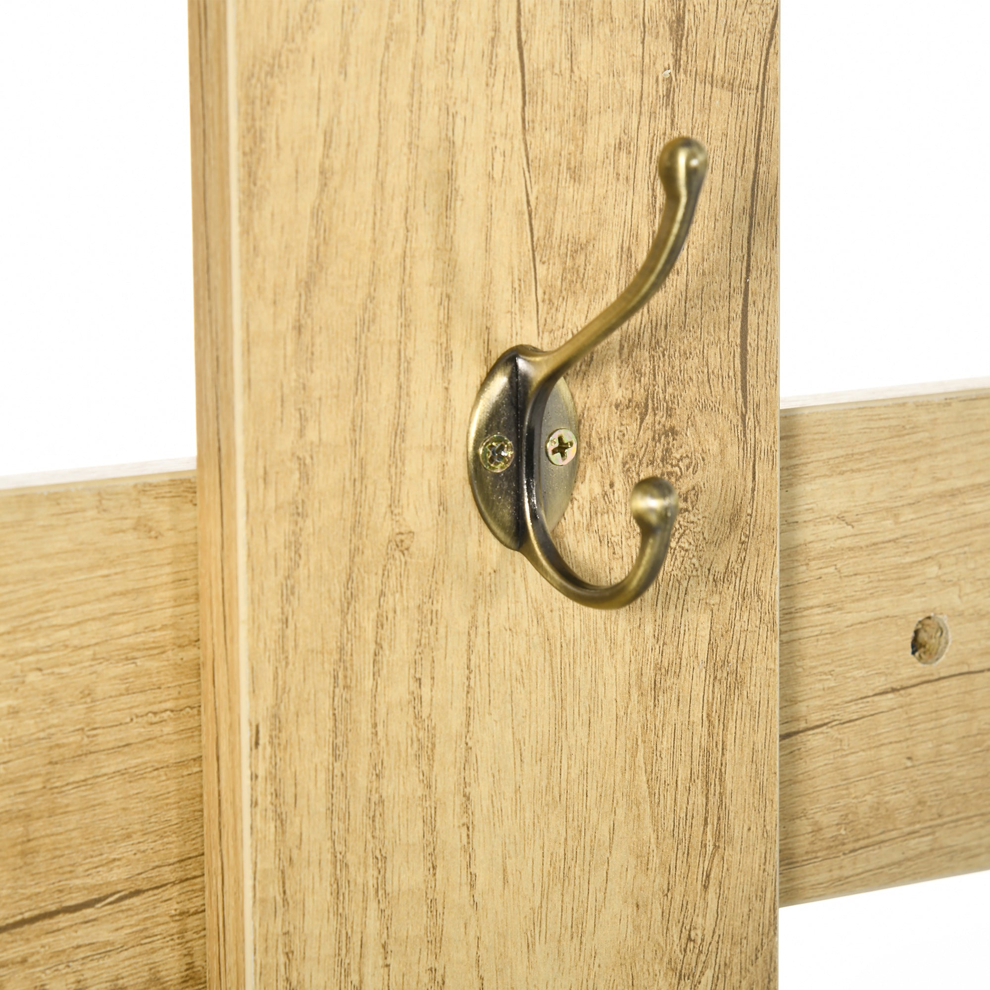 3-in-1 Entrance Set with Wall Coat Rack, Mirror, and Shoe Cabinet with Bench in Wood Color and White