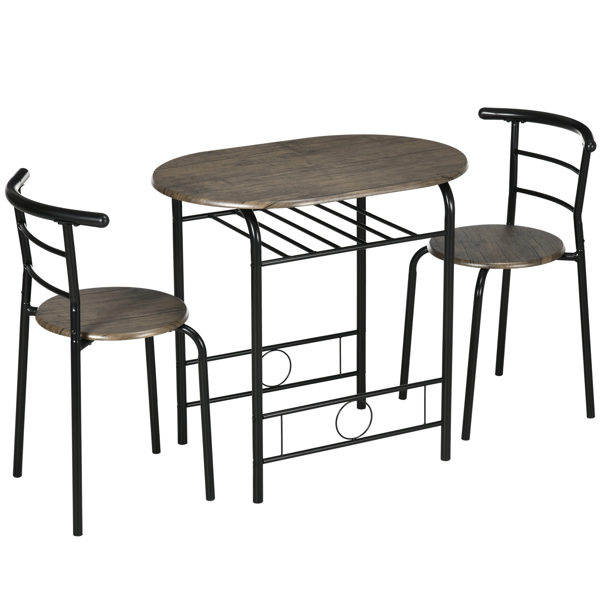Dining Set, Dining Table with 2 Chairs, Dining Group for 2 Persons, Oval Kitchen Table with Storage Shelf, Kitchen Table Set, Table Group for Kitchen, Metal, Black