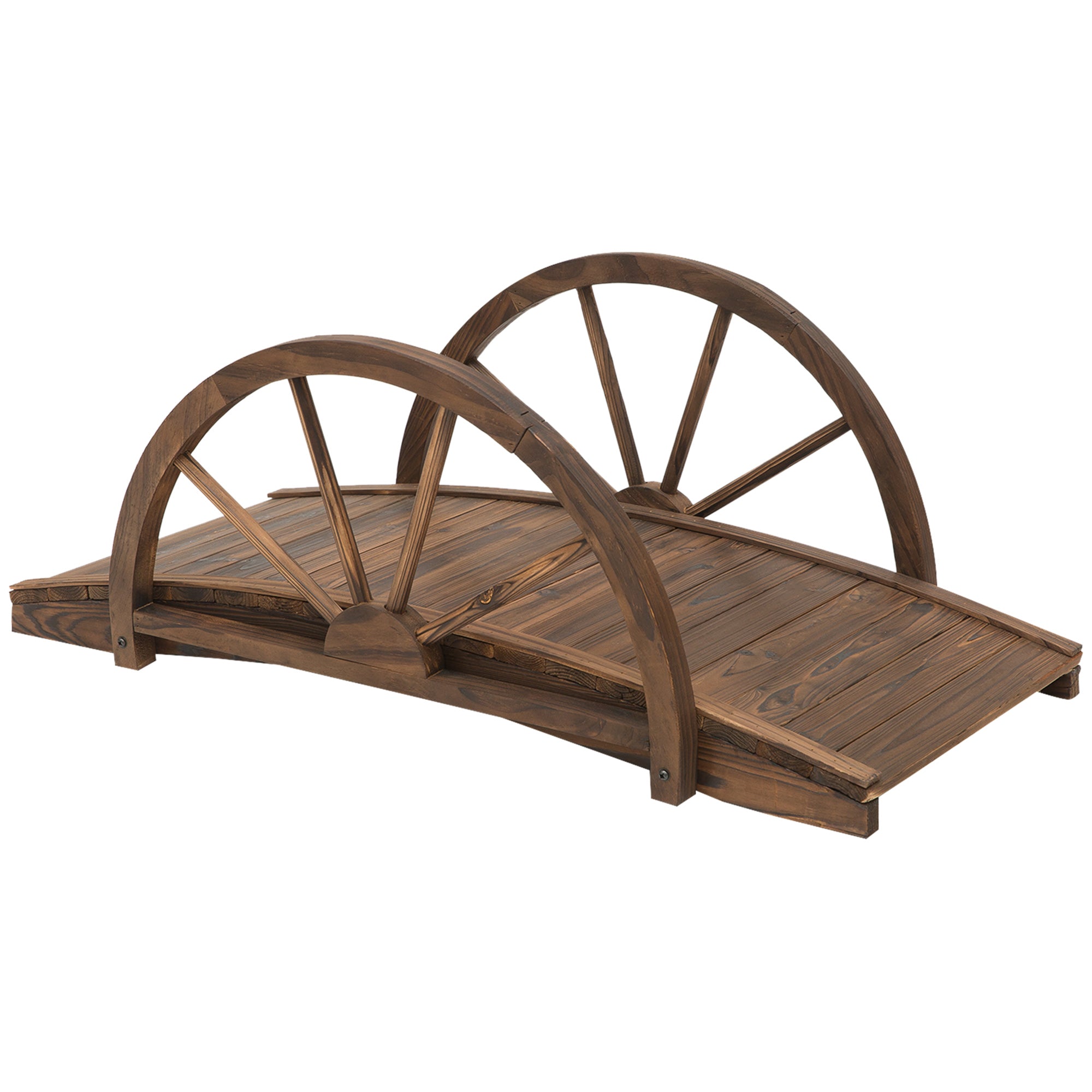 Wooden Garden Bridge with Wheel Design, Pond Bridge up to 150 kg Load Capacity, Decorative Bridge, Garden Park Backyard 100 x 50 x 37 cm Charcoal