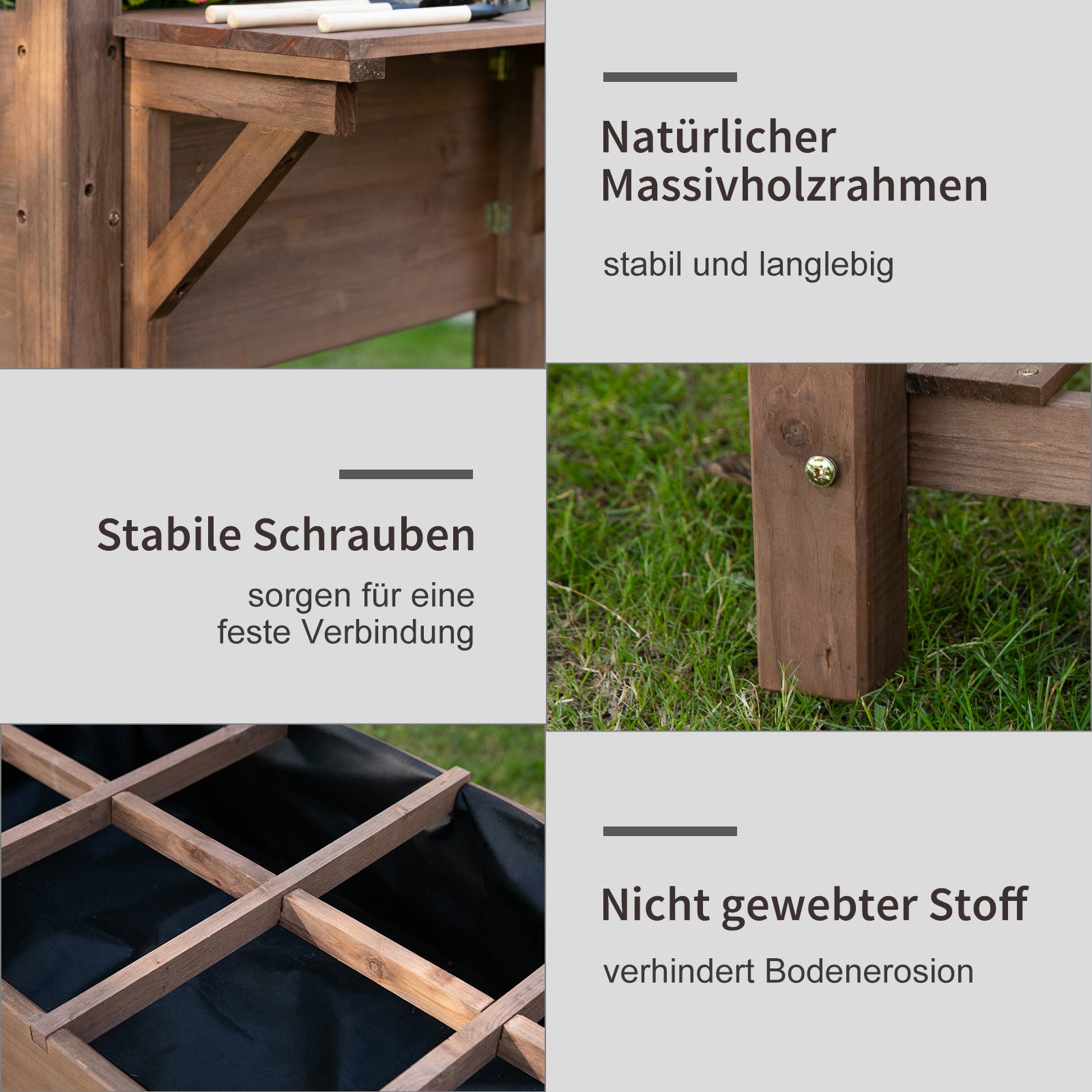 Raised Garden Bed Plant Box with 8 Divided Grids Folding Shelf Planter Flower Pot Herb Bed Solid Wood Brown 123 x 54 x 80 cm