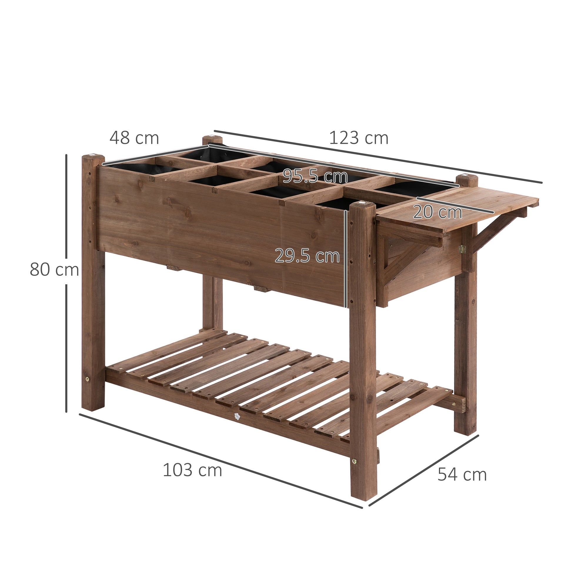 Raised Garden Bed Plant Box with 8 Divided Grids Folding Shelf Planter Flower Pot Herb Bed Solid Wood Brown 123 x 54 x 80 cm