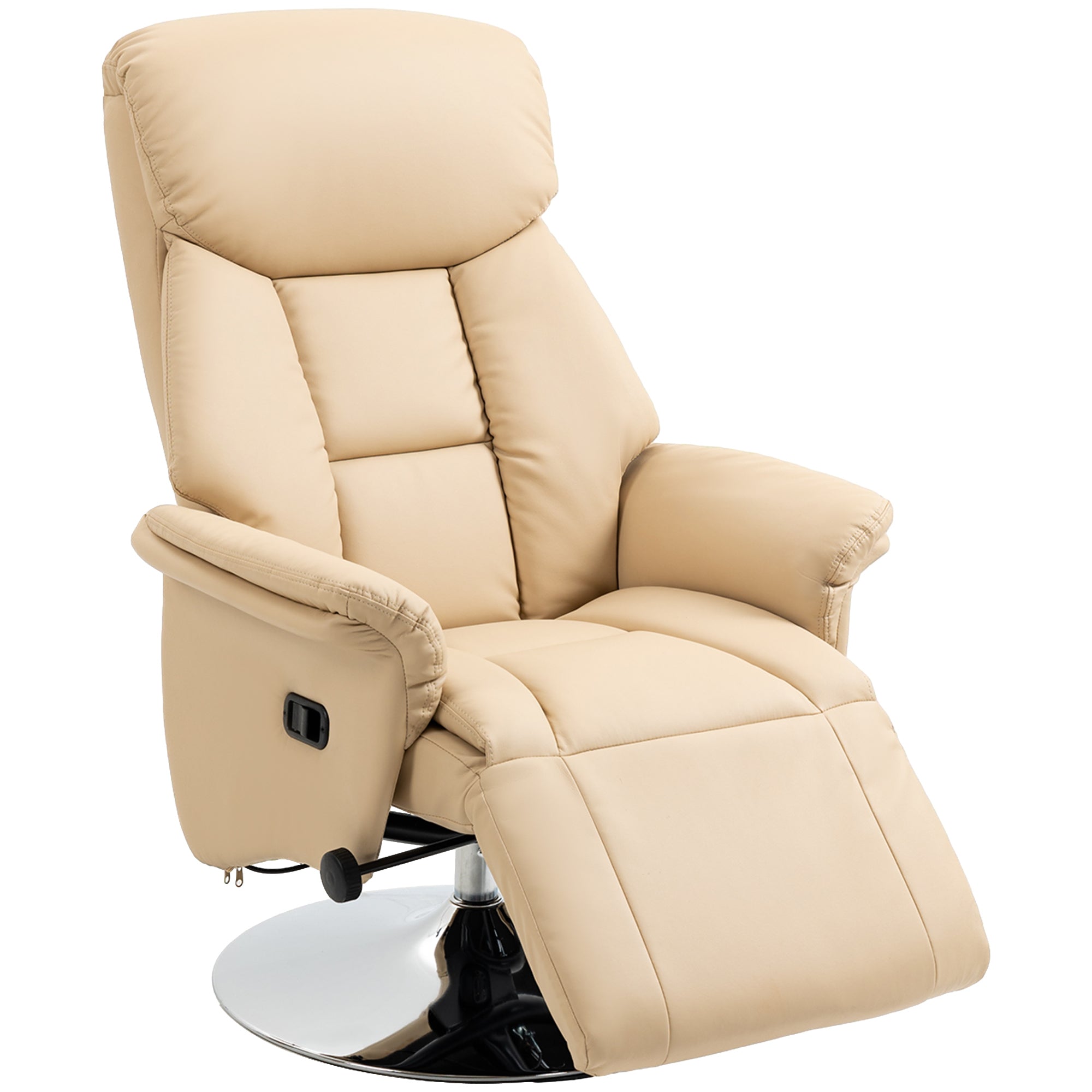 Relaxation Armchair, Reclining Salon Chair with Swivel, Adjustable Footrest, Armrests, TV Chair in Synthetic Leather, up to 150 kg, for living room, bedroom, home cinema, beige
