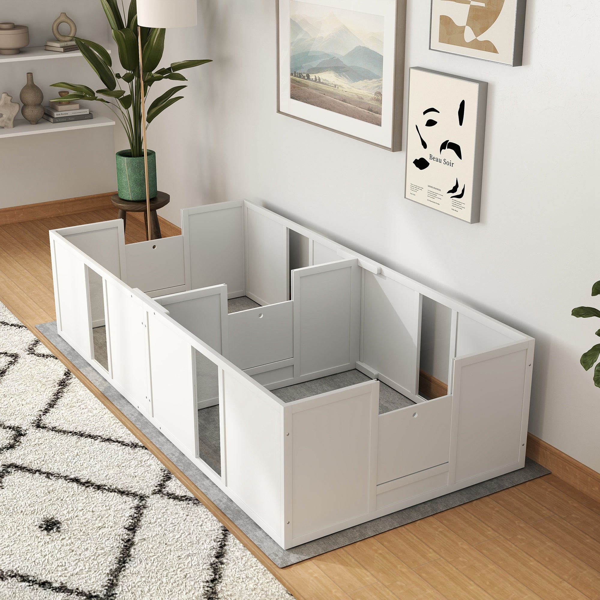 Puppy Whelping Box, Puppy Playpen, Puppy Pen with Non-Slip Floor Protection, Door, Wooden Whelping Box for Dogs, Playpen for Medium Dogs, 196 x 96 x 48 cm, White