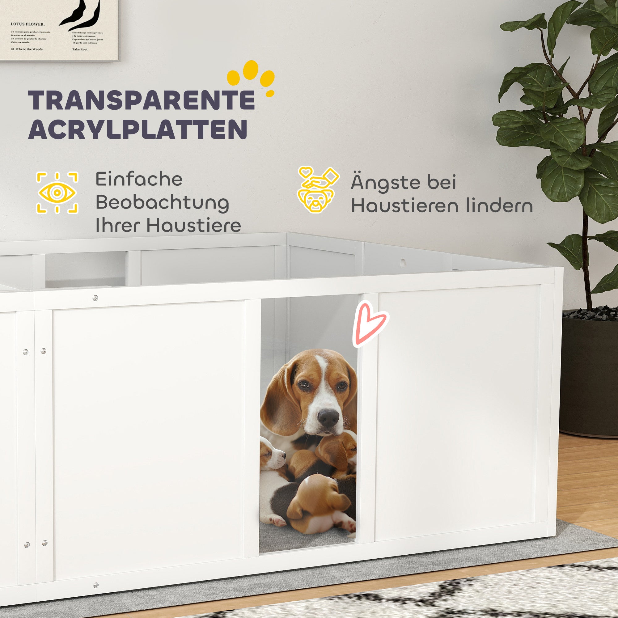Puppy Whelping Box, Puppy Playpen, Puppy Pen with Non-Slip Floor Protection, Door, Wooden Whelping Box for Dogs, Playpen for Medium Dogs, 196 x 96 x 48 cm, White