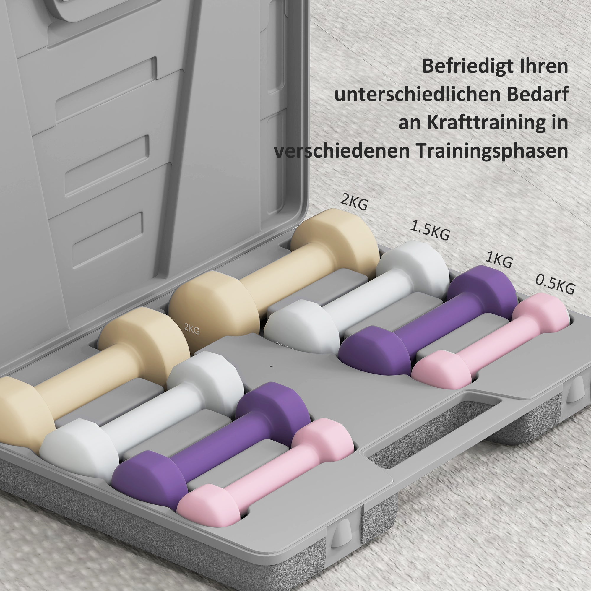 Dumbbell Set — 4 Pairs (0.5–2 kg each), Cast Iron Hex Dumbbells with Carry Case