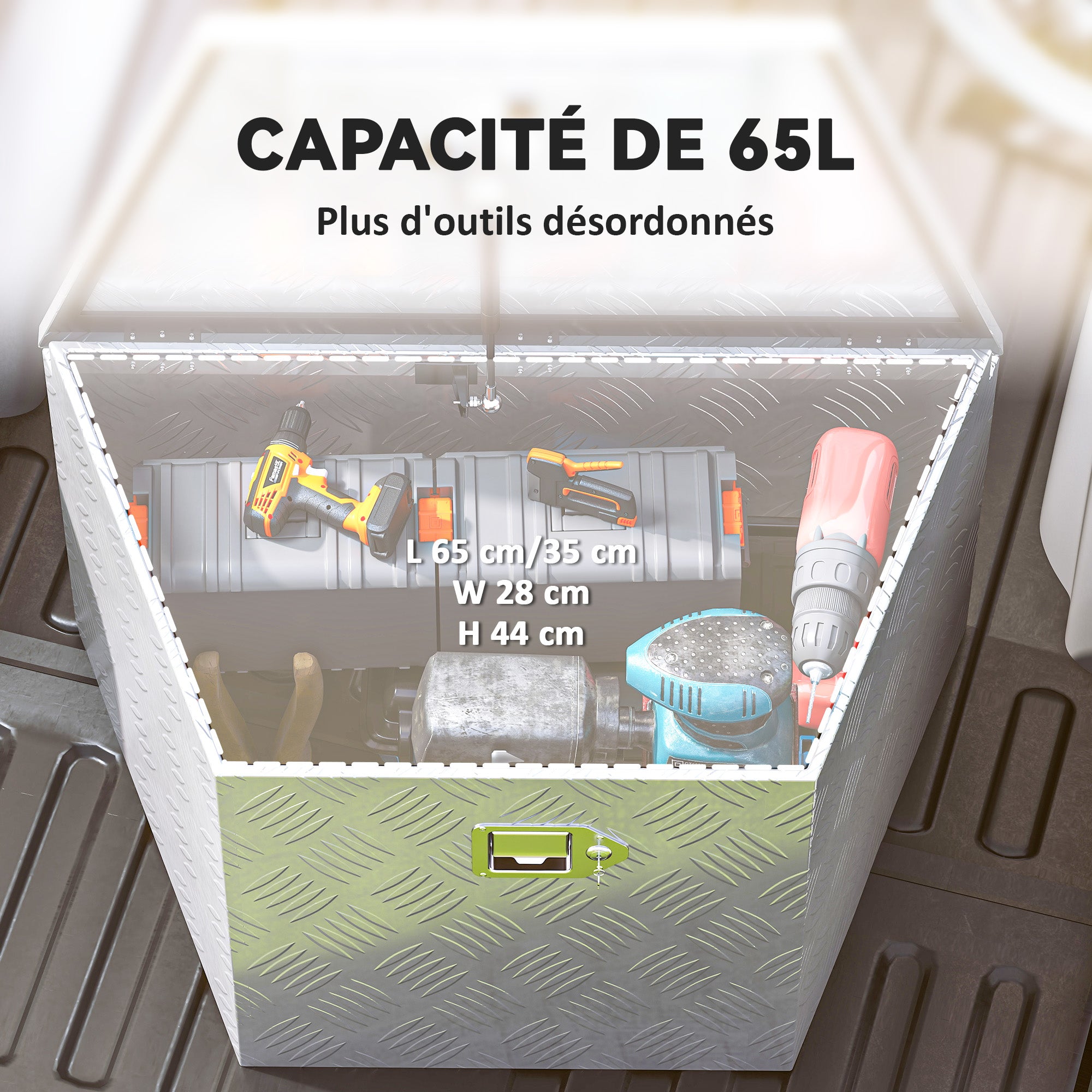 Trailer Toolbox, Aluminum Storage Box, Integrated Lock with Keys, Trapezoidal Shape, for Vans, Trailers, 73.7 x 41 x 46 cm, Silver