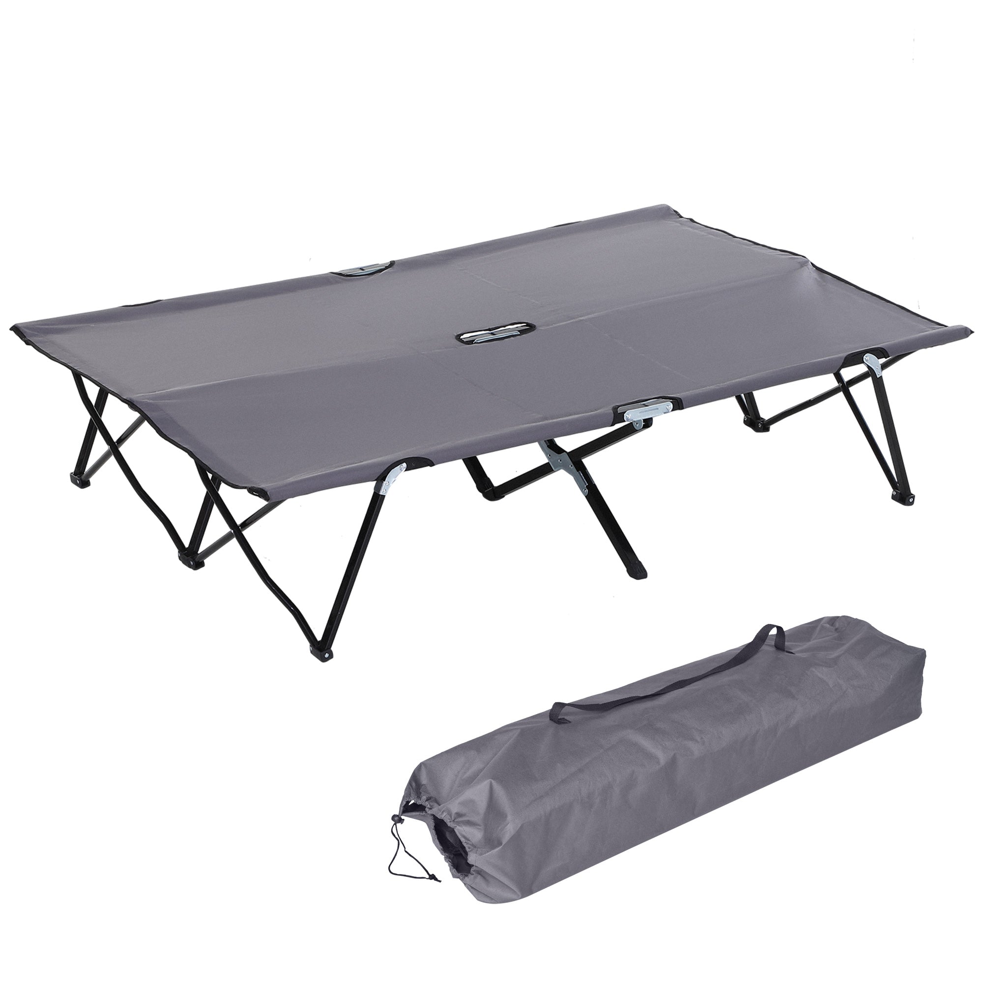 Folding Camping Bed for 2 People Camp Bed with Carry Bag up to 136 kg Capacity Steel Oxford Gray 193 x 125 x 40 cm