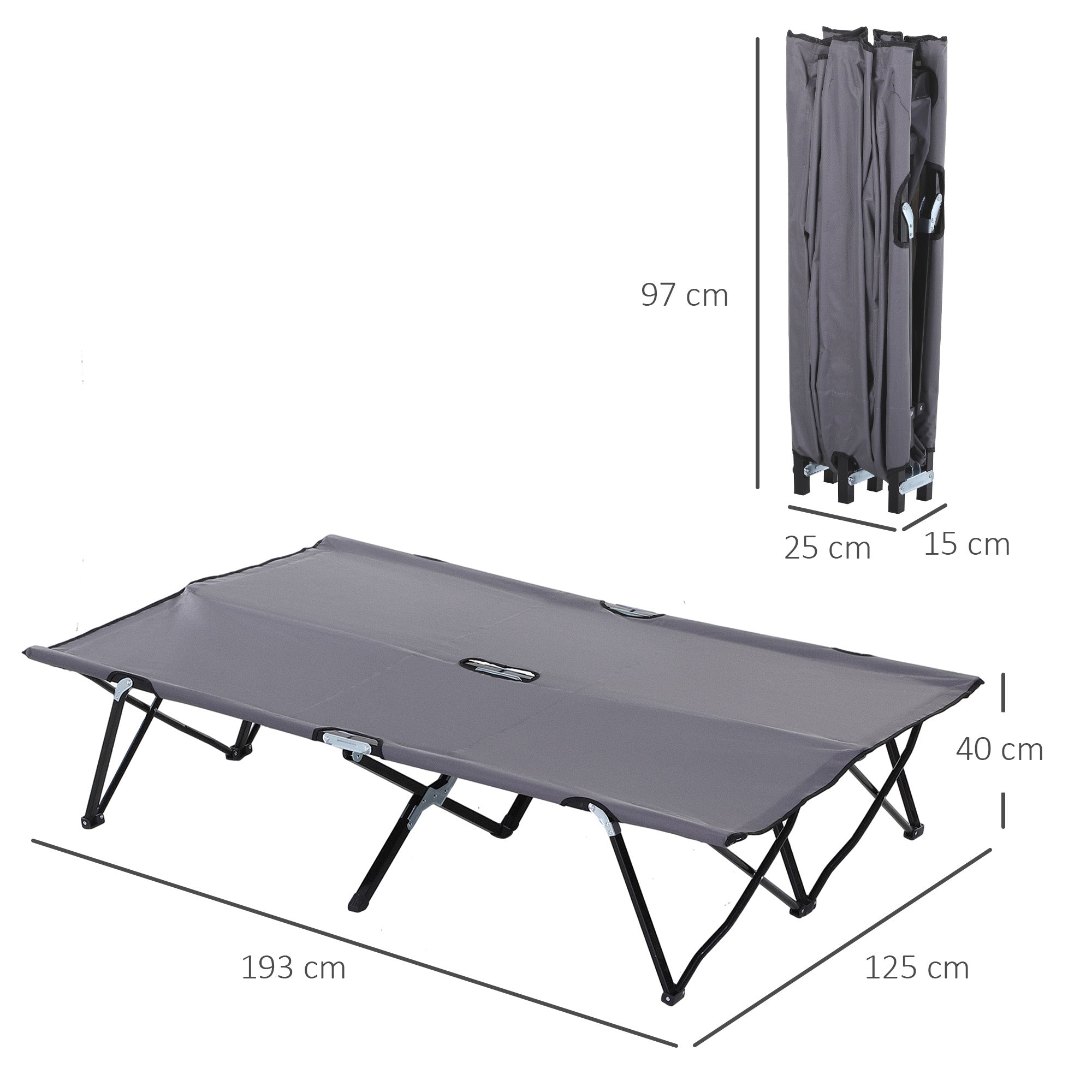 Folding Camping Bed for 2 People Camp Bed with Carry Bag up to 136 kg Capacity Steel Oxford Gray 193 x 125 x 40 cm