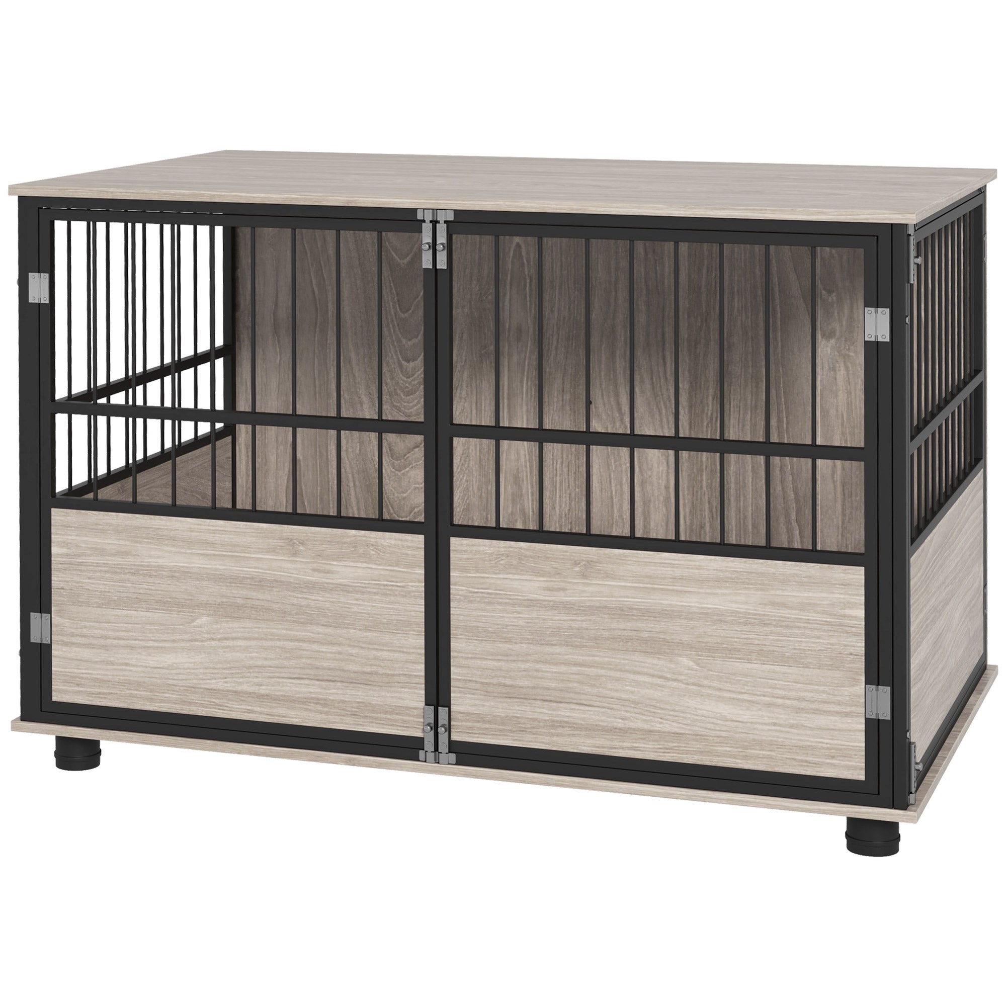 Indoor Dog Cage, End Table, 100 x 60 x 68 cm, for dogs up to 30 kg, 3 lockable doors, easy assembly, black wood look