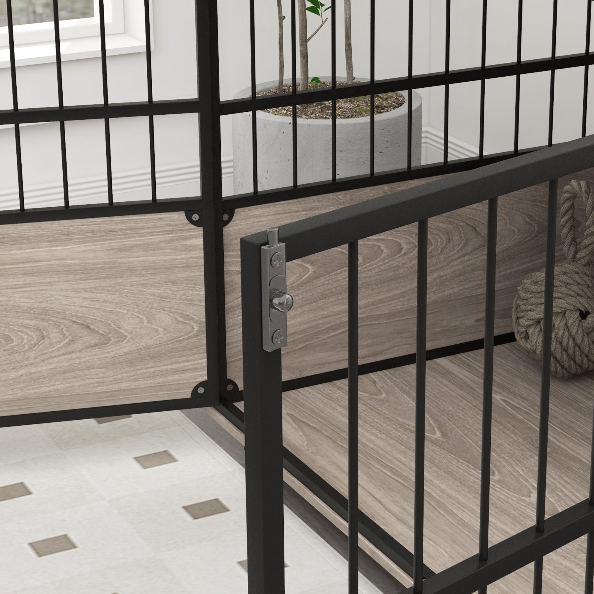Indoor Dog Cage, End Table, 100 x 60 x 68 cm, for dogs up to 30 kg, 3 lockable doors, easy assembly, black wood look