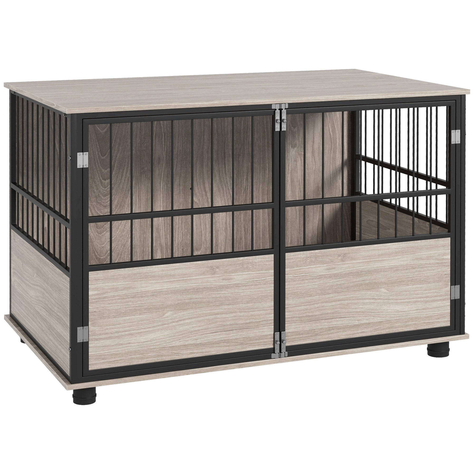 Indoor Dog Cage, End Table, 100 x 60 x 68 cm, for dogs up to 30 kg, 3 lockable doors, easy assembly, black wood look