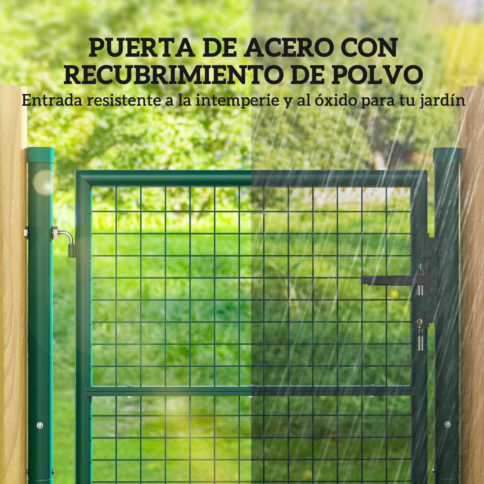 Garden Gate 100x79 cm Steel Bar Fence Gate with Handle Lock and 3 Keys for Outdoor Patio Green