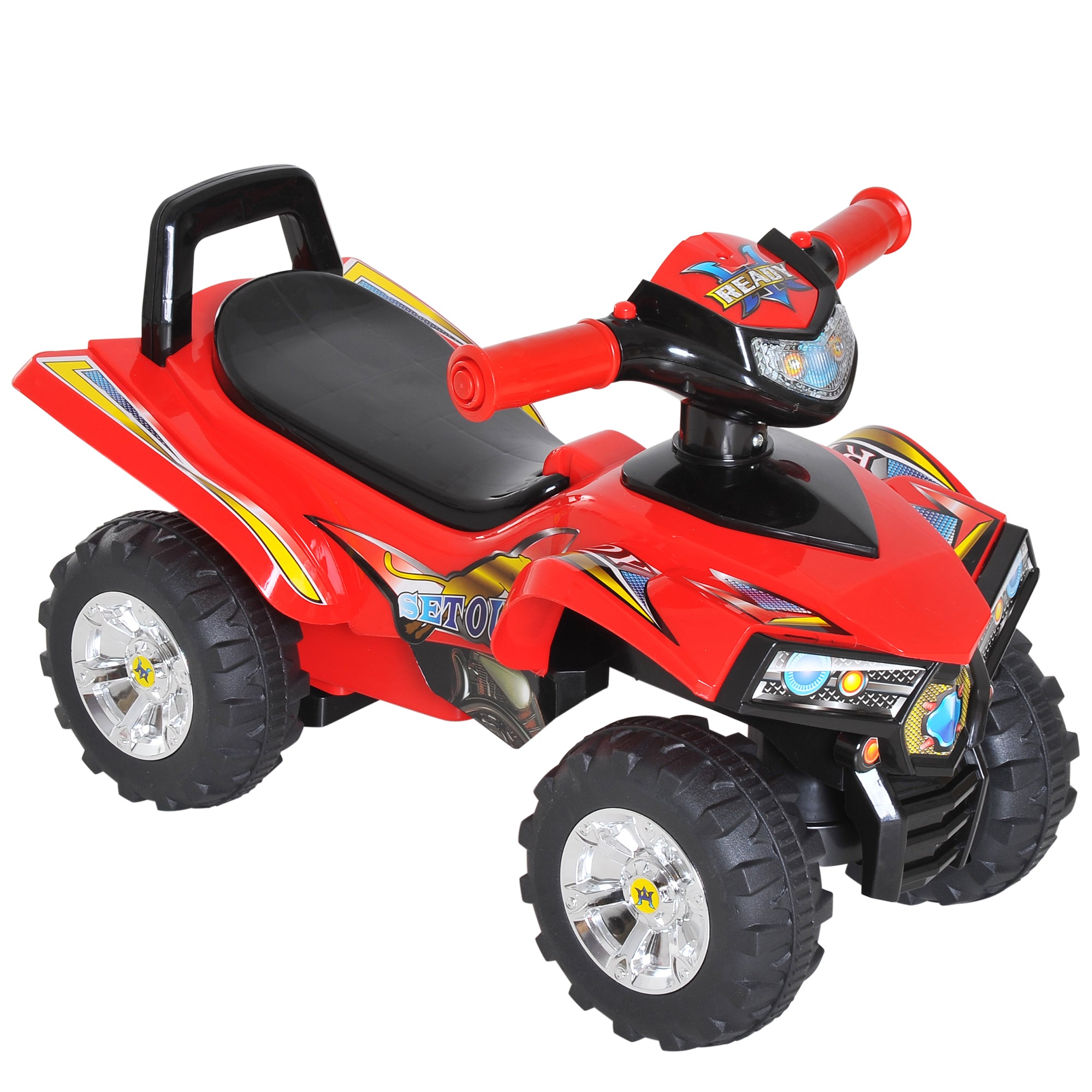 Infant Quad Ride-On Car without Pedals for Baby Racing Style Walker Toy with Horn Music Lights 60x38x42cm