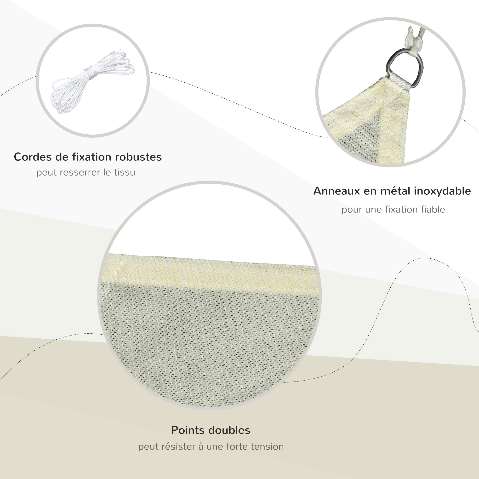 Rectangular Shade Sail 3 x 3 m High-Density Polyethylene UV Protection With Storage Bag - Cream