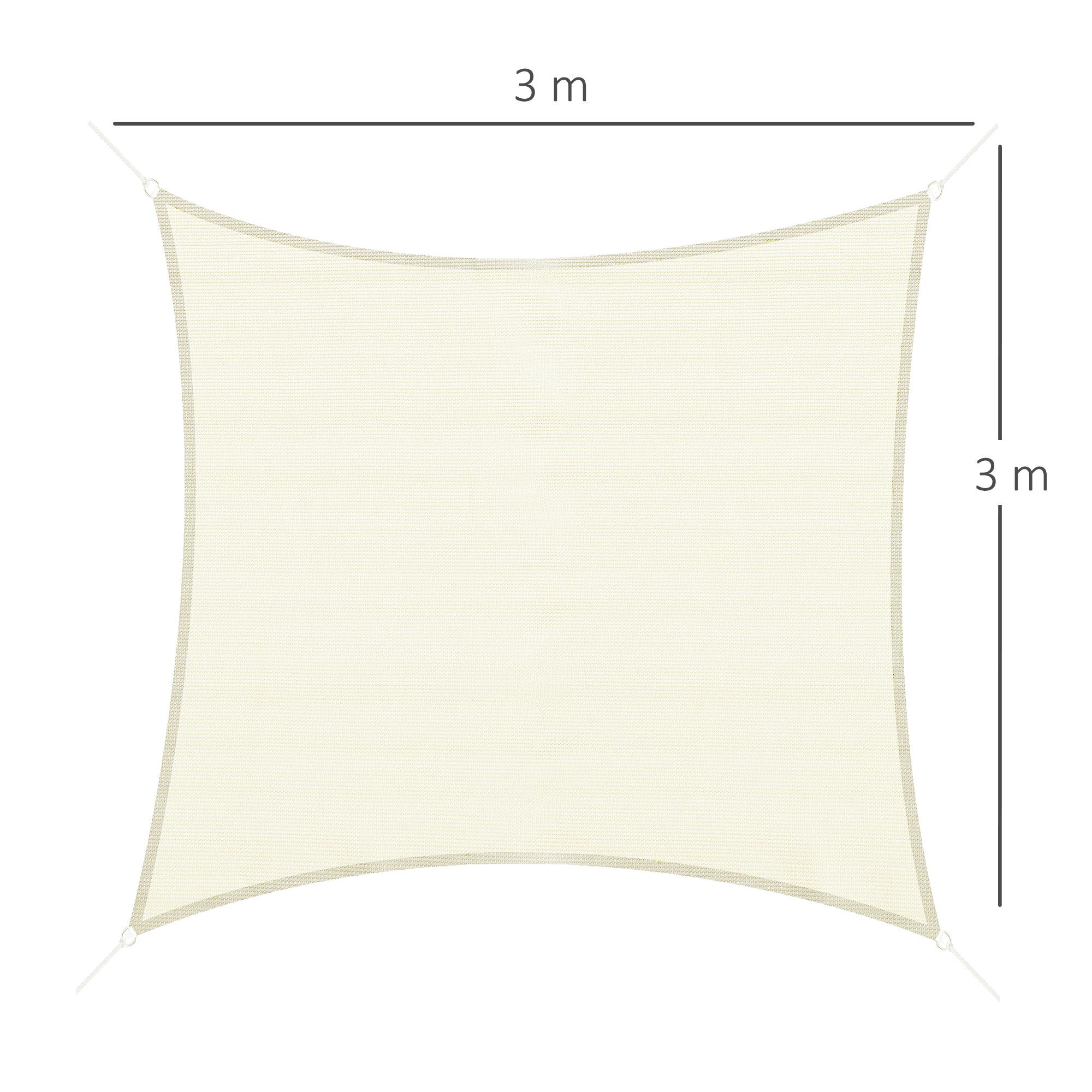 Rectangular Shade Sail 3 x 3 m High-Density Polyethylene UV Protection With Storage Bag - Cream