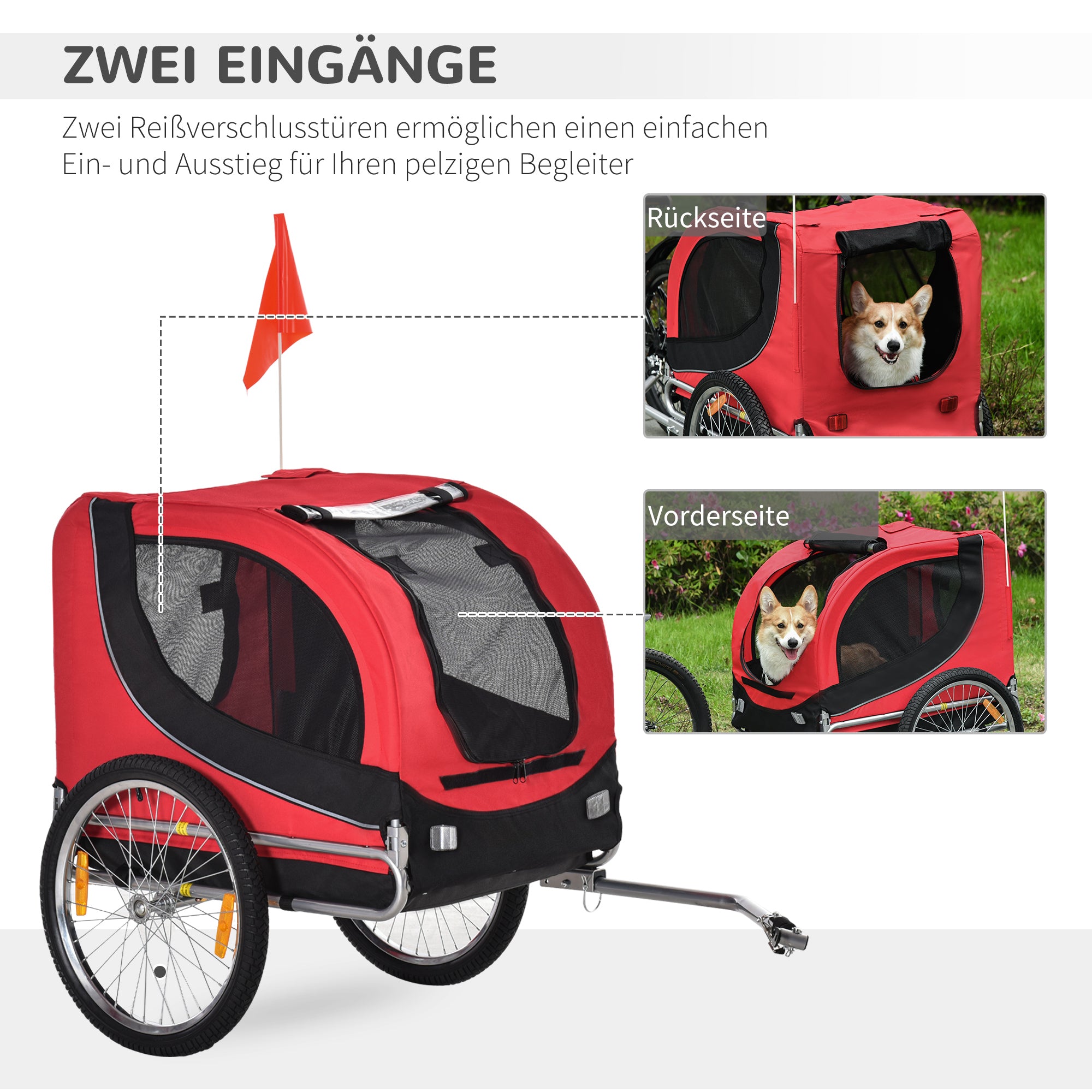 Dog Trailer Bike Trailer Pet Transporter Dog Bike Trailer Red+Black 130 x 73 x 90 cm