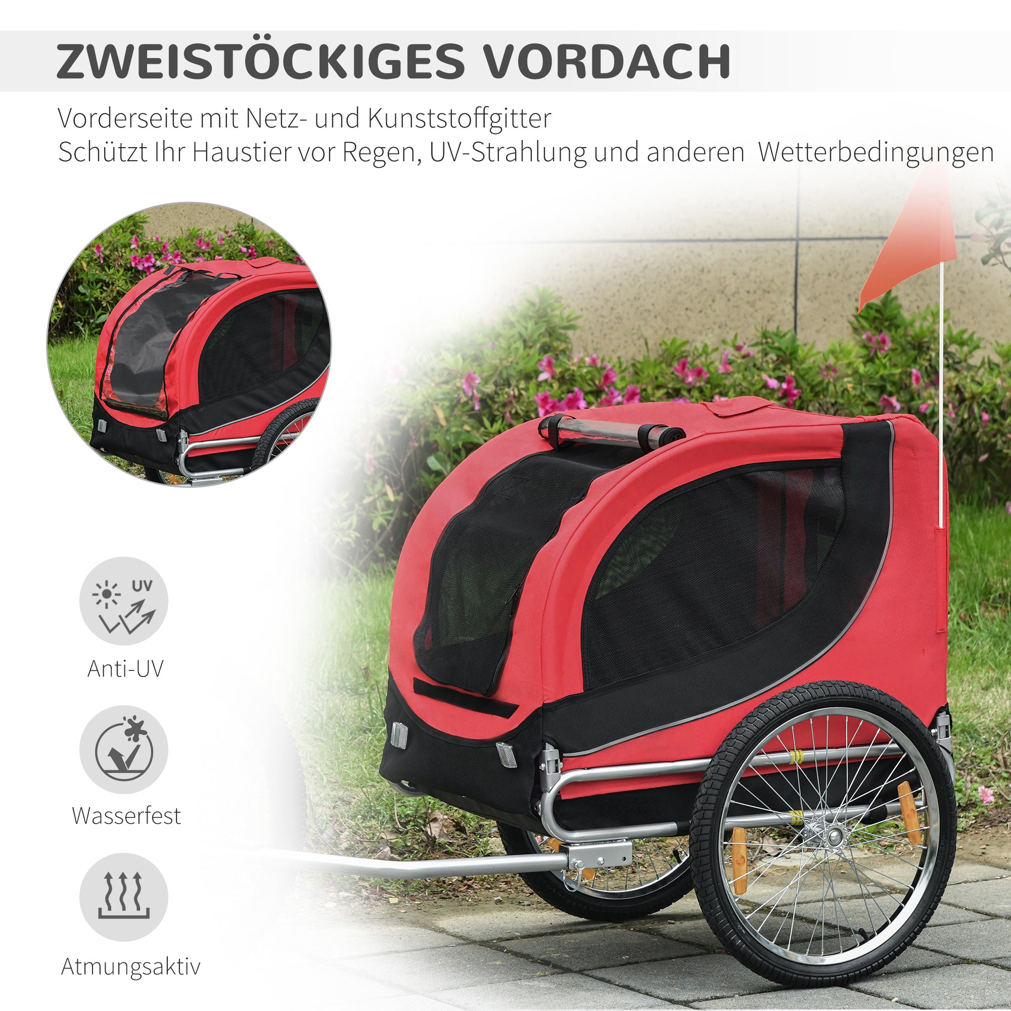 Dog Trailer Bike Trailer Pet Transporter Dog Bike Trailer Red+Black 130 x 73 x 90 cm
