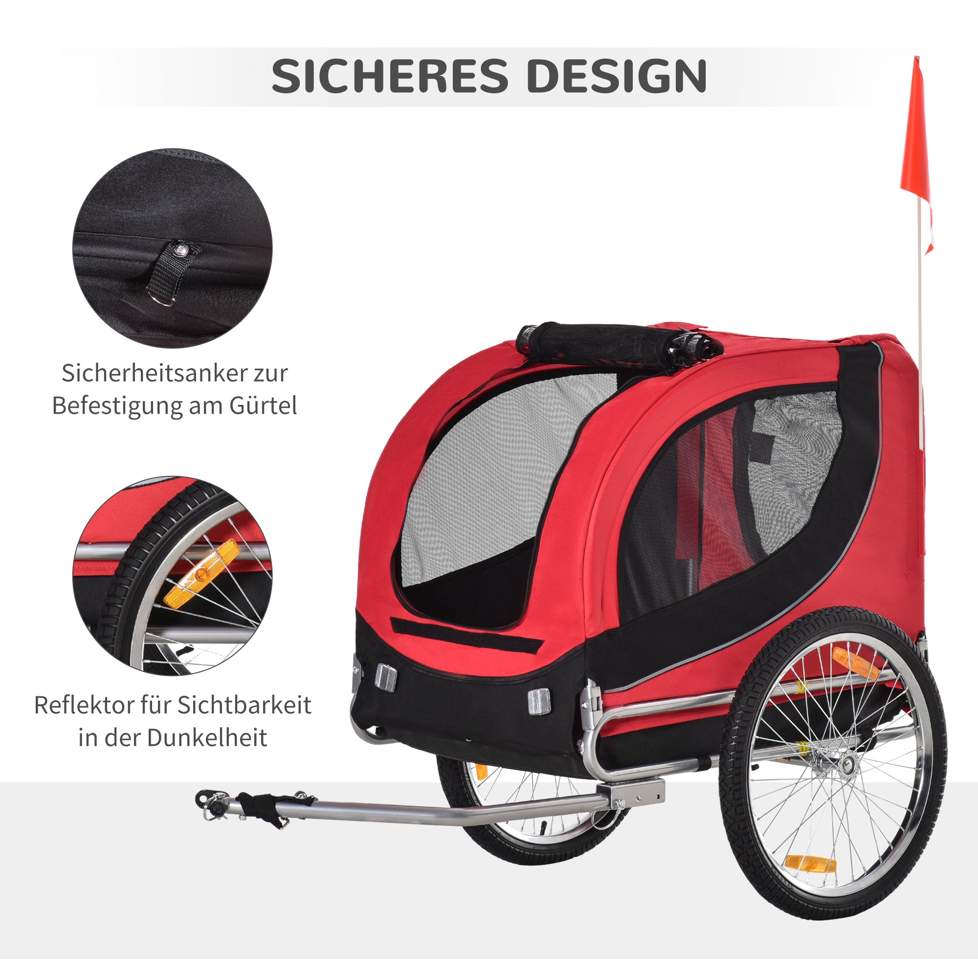 Dog Trailer Bike Trailer Pet Transporter Dog Bike Trailer Red+Black 130 x 73 x 90 cm