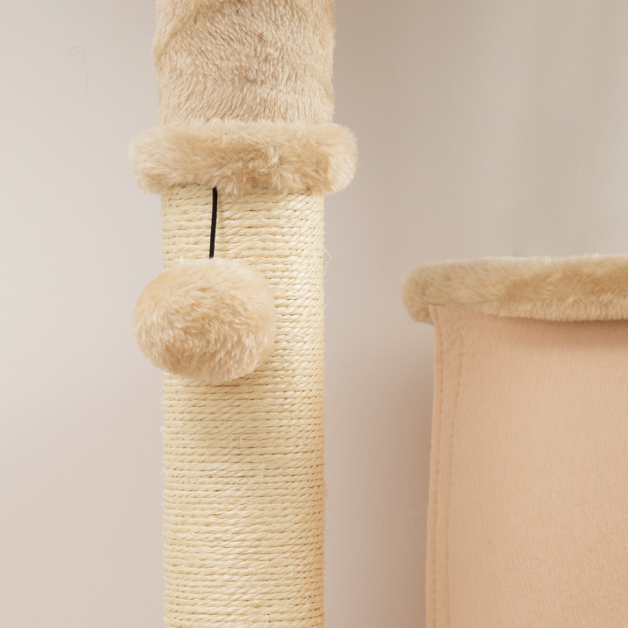 Cat Scratching Tree Height 132 cm Cat Tower with Platforms Post with Brush Hanging Balls and Scratching Pad Beige