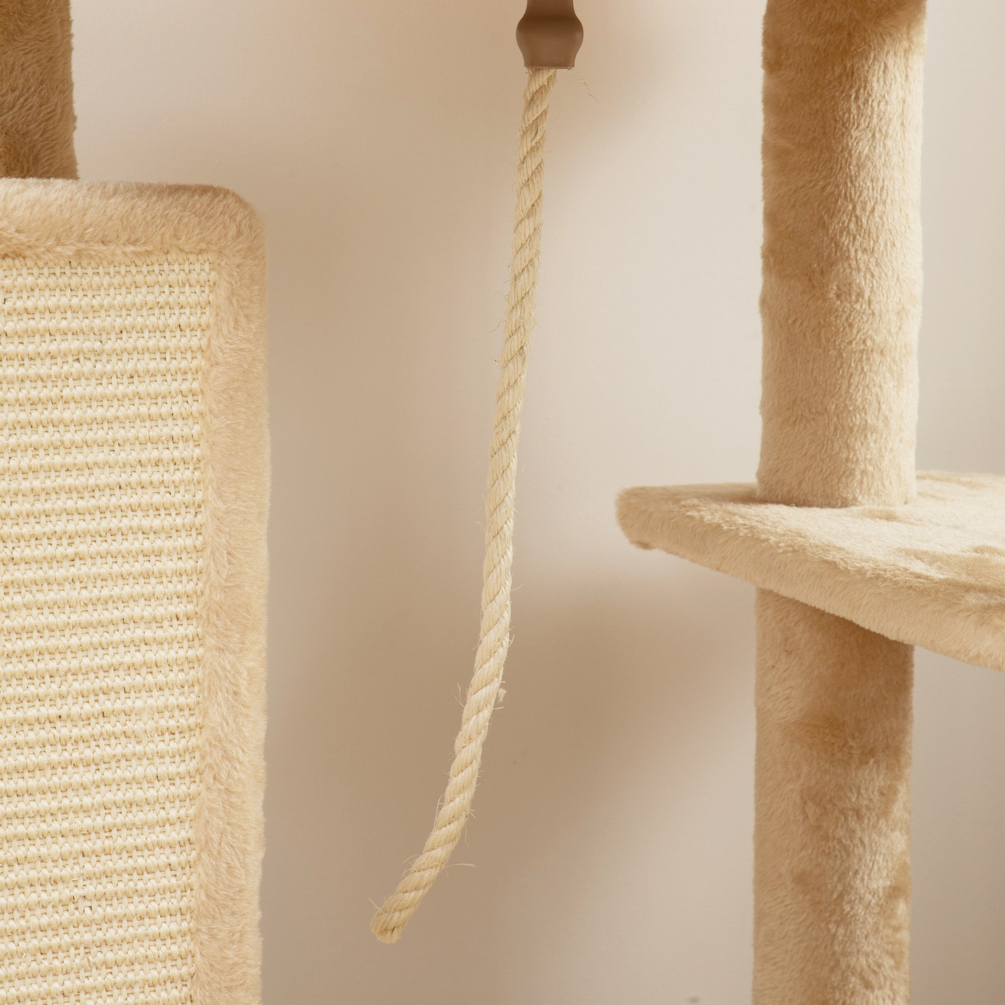 Cat Scratching Tree Height 132 cm Cat Tower with Platforms Post with Brush Hanging Balls and Scratching Pad Beige