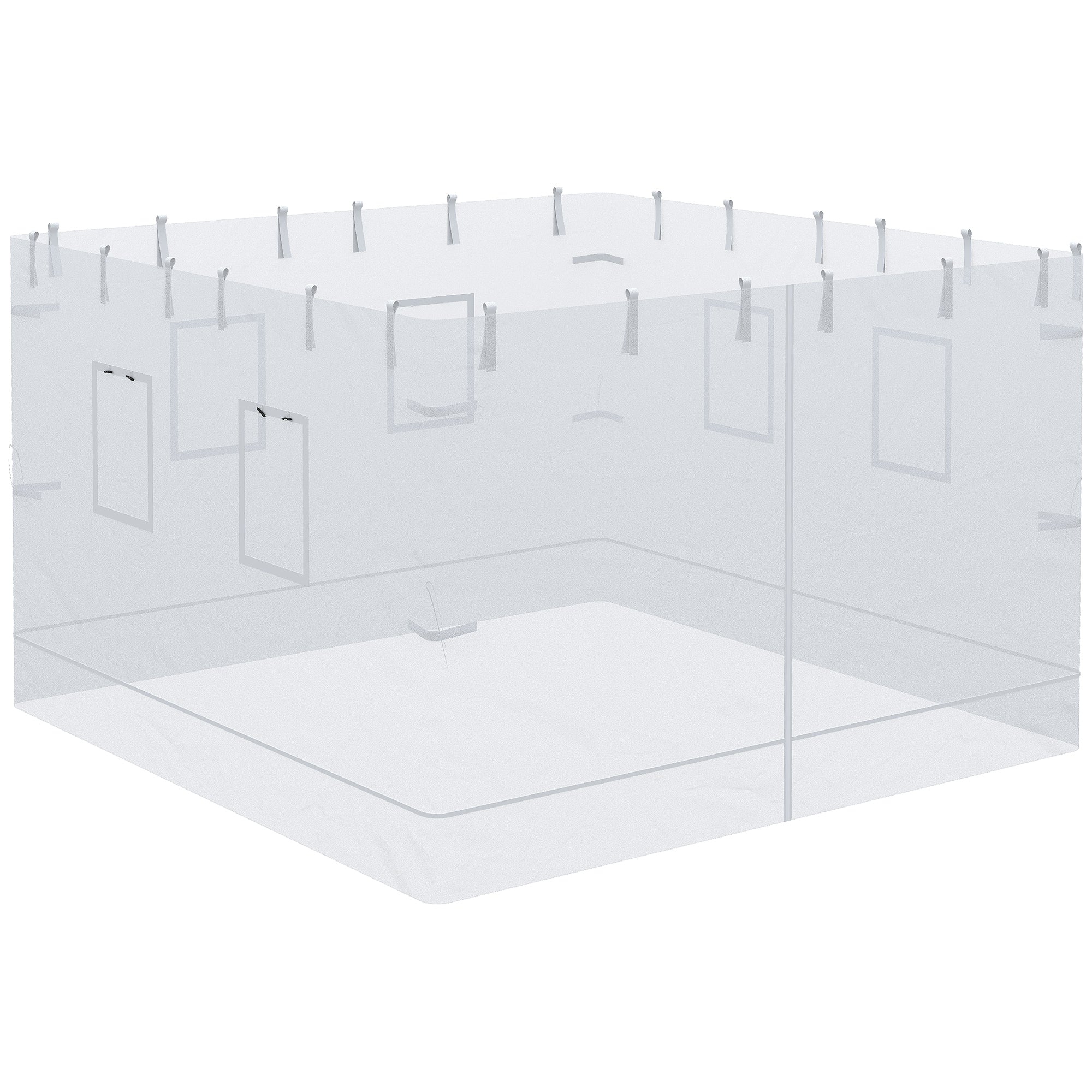 4 Nylon Side Walls Suitable for 3x3 m Pavilion, Set 3-piece Mosquito Net with 6 Windows and Zippered Door, 118.11x76.77 inches, White