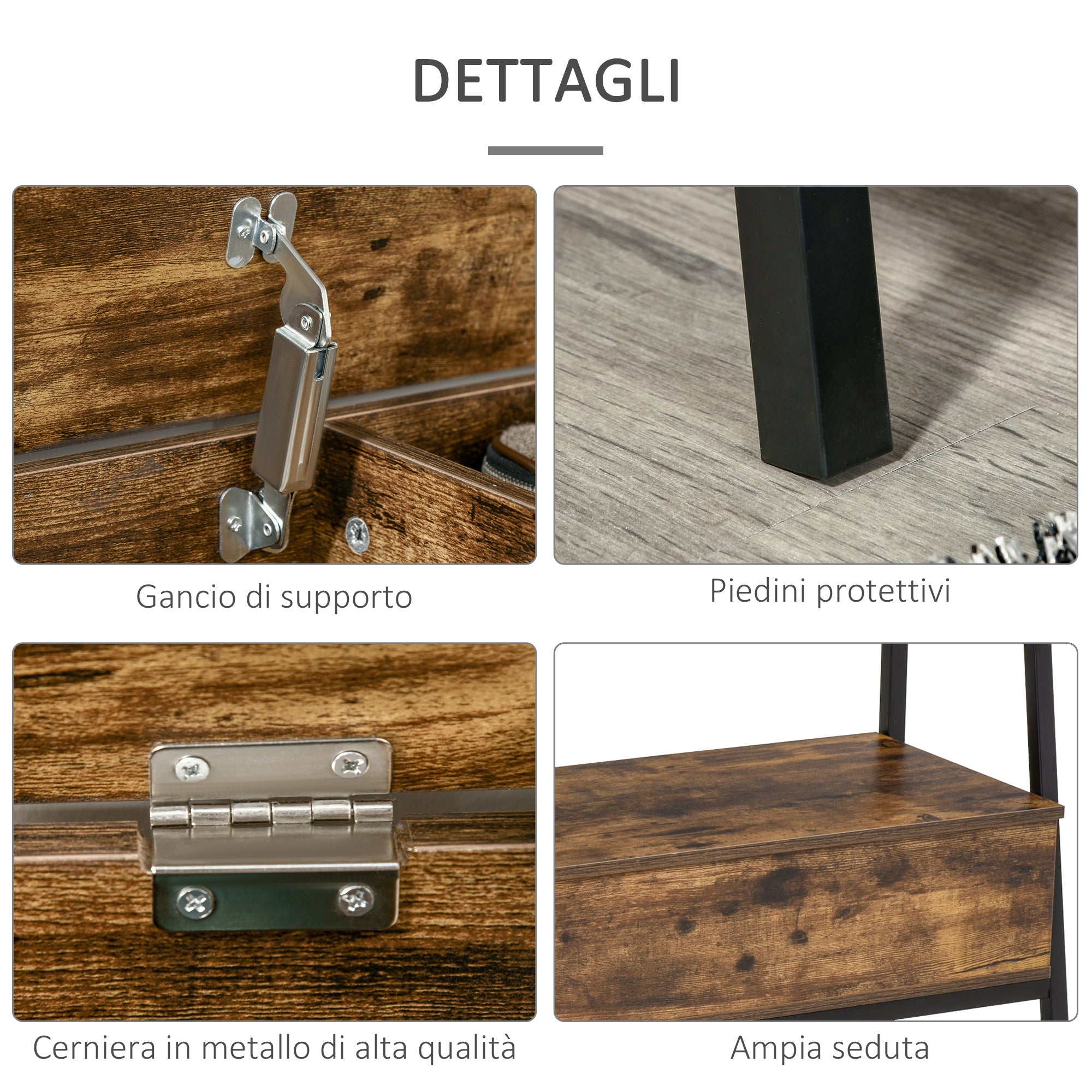 Industrial Style Shoe Rack Bench with Storage Compartment, Vintage Space-Saving Shoe Bench in Wood and Metal, Rustic Brown, 90x37x60cm