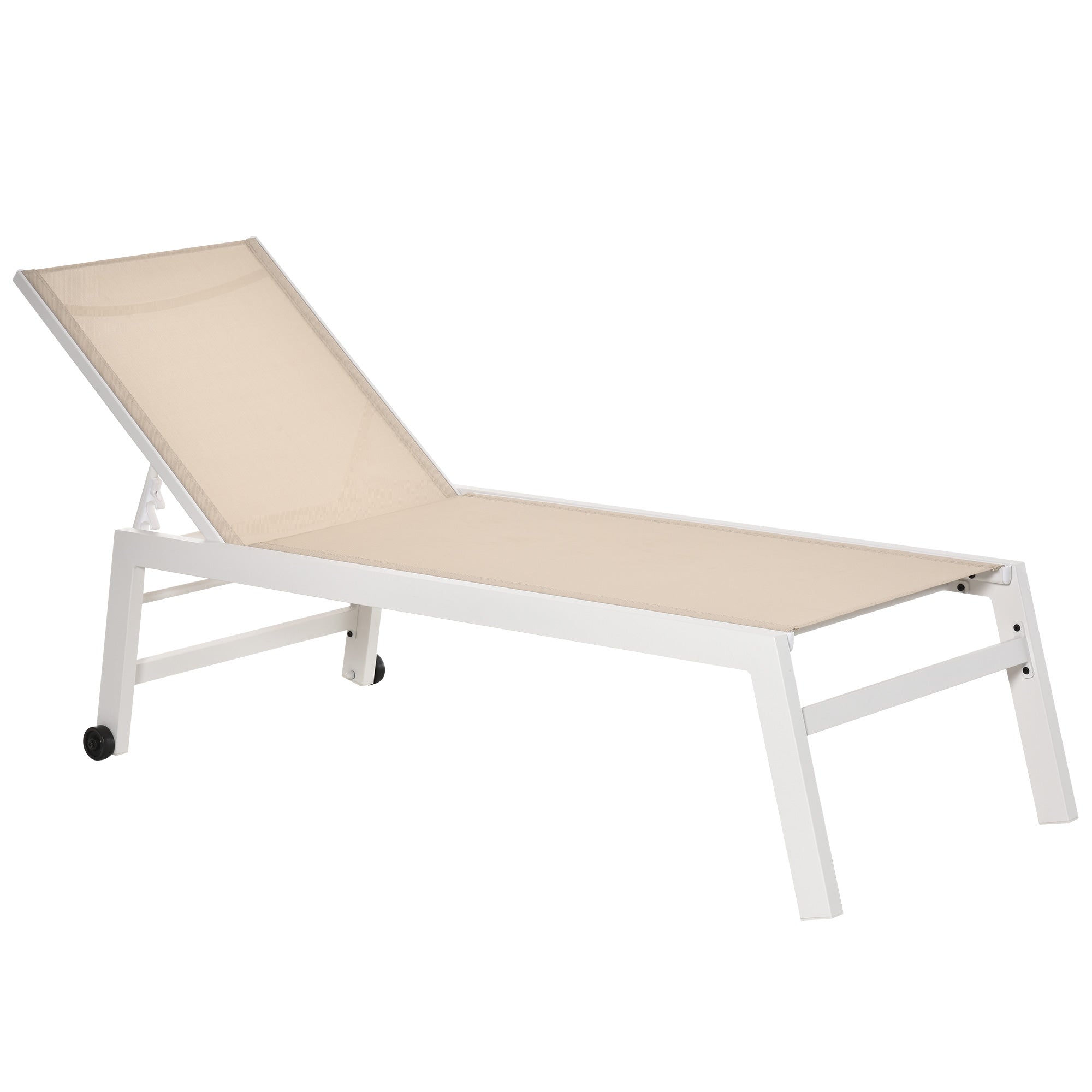 Sun Lounger, Garden Lounger, 5-Position Backrest, Aluminum, Cream White, 202 x 65 x 43 cm