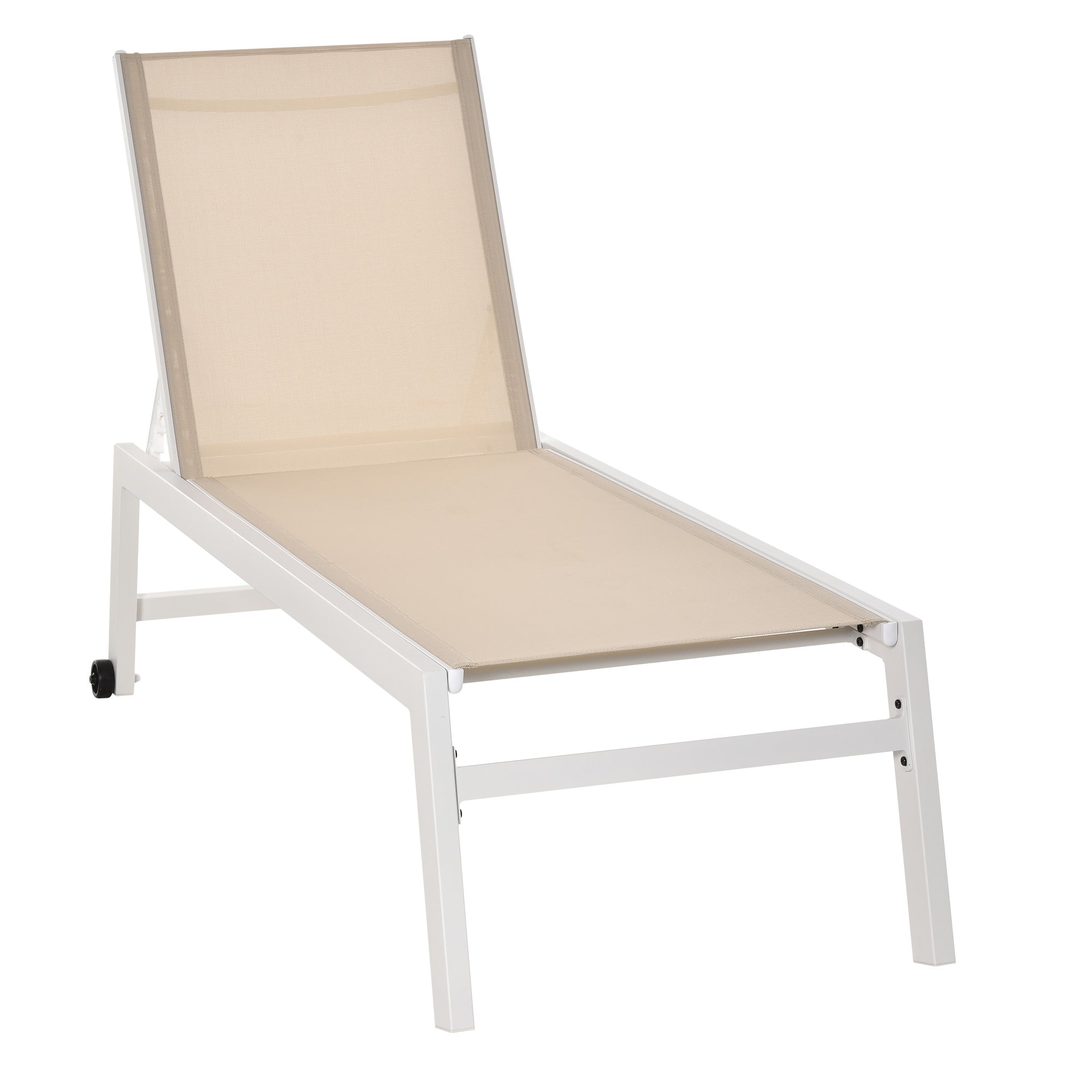 Sun Lounger, Garden Lounger, 5-Position Backrest, Aluminum, Cream White, 202 x 65 x 43 cm