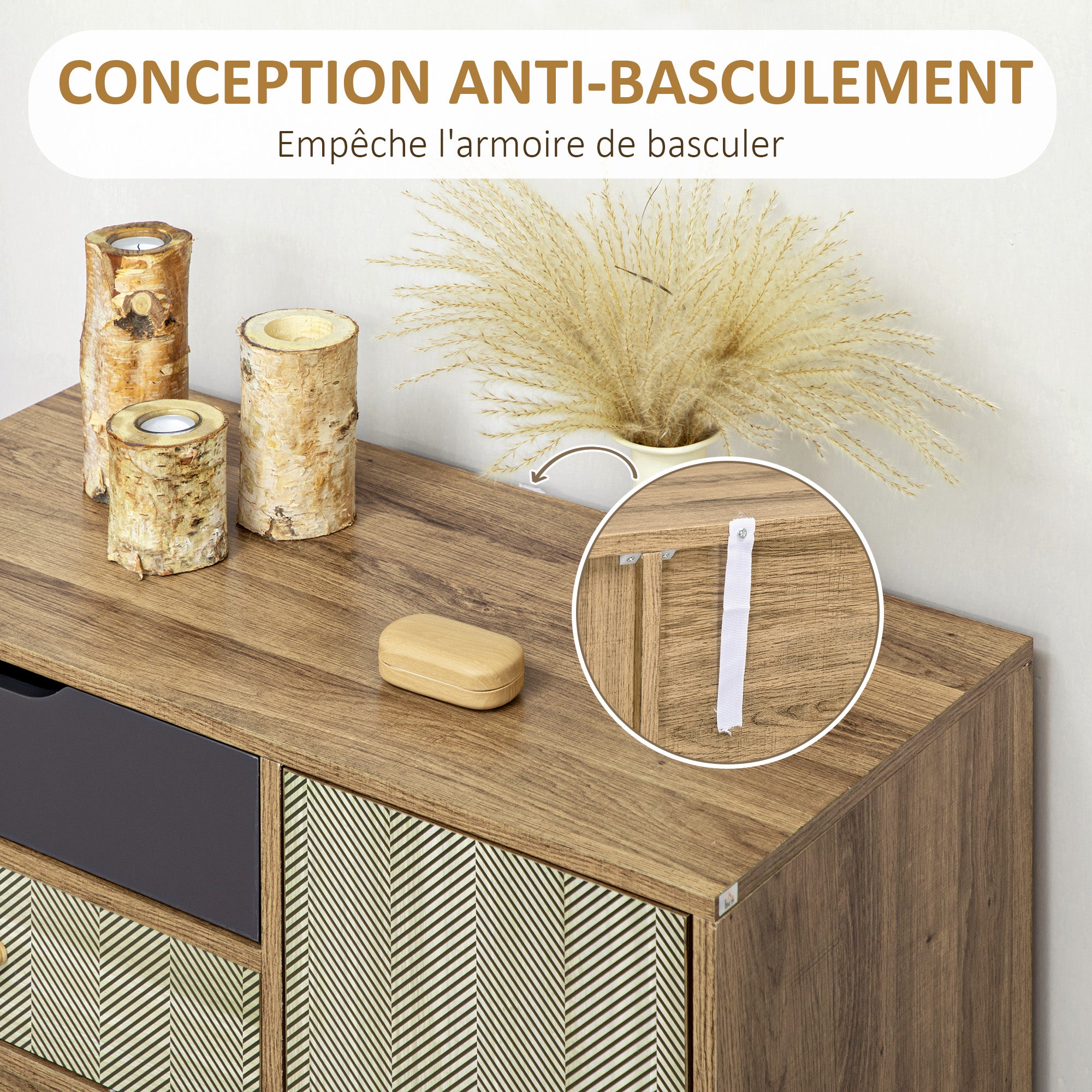 Storage Cabinet Chest of 4 Drawers 1 Cupboard - Hairpin Legs - Bohemian Style - 79 x 39 x 86 cm Brown