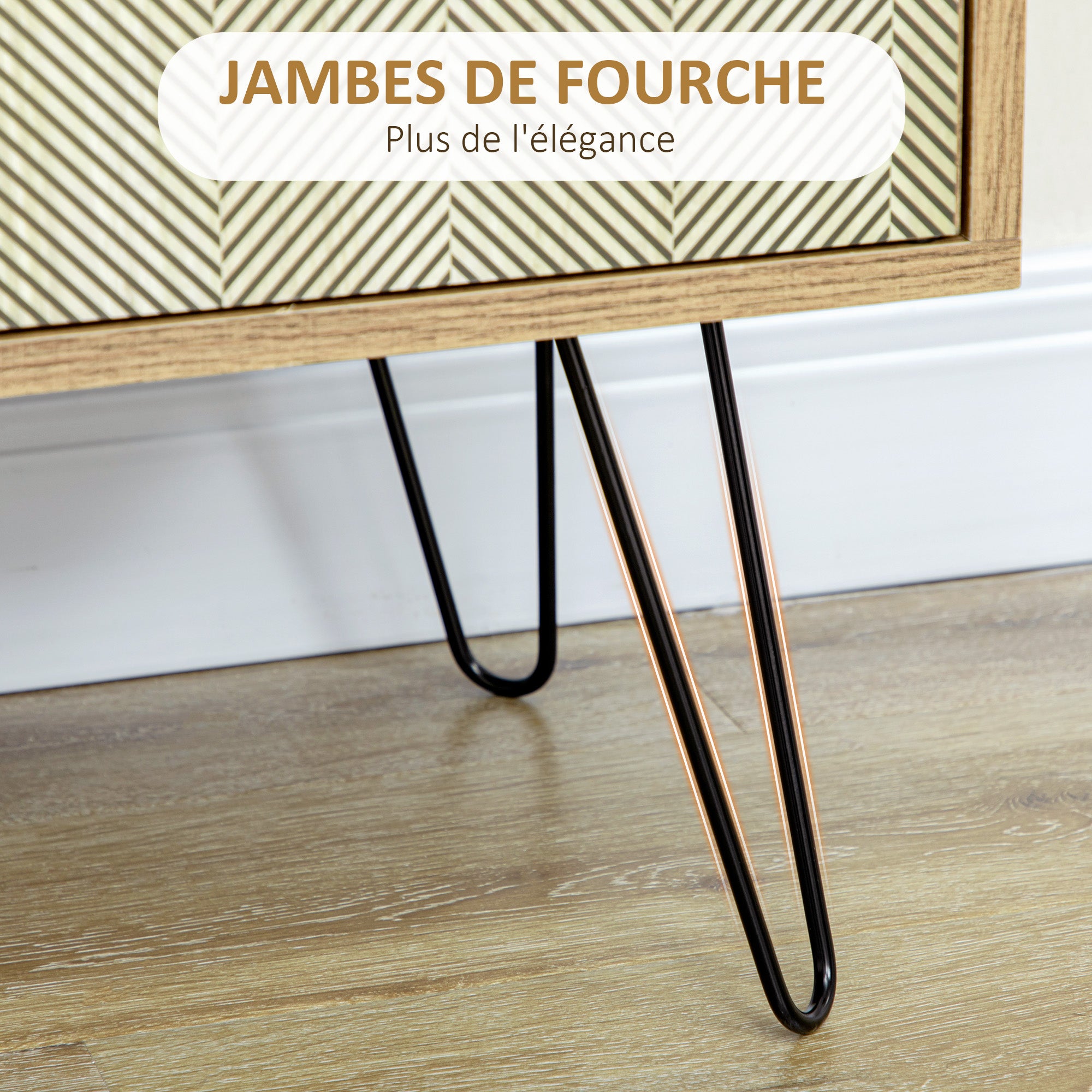 Storage Cabinet Chest of 4 Drawers 1 Cupboard - Hairpin Legs - Bohemian Style - 79 x 39 x 86 cm Brown