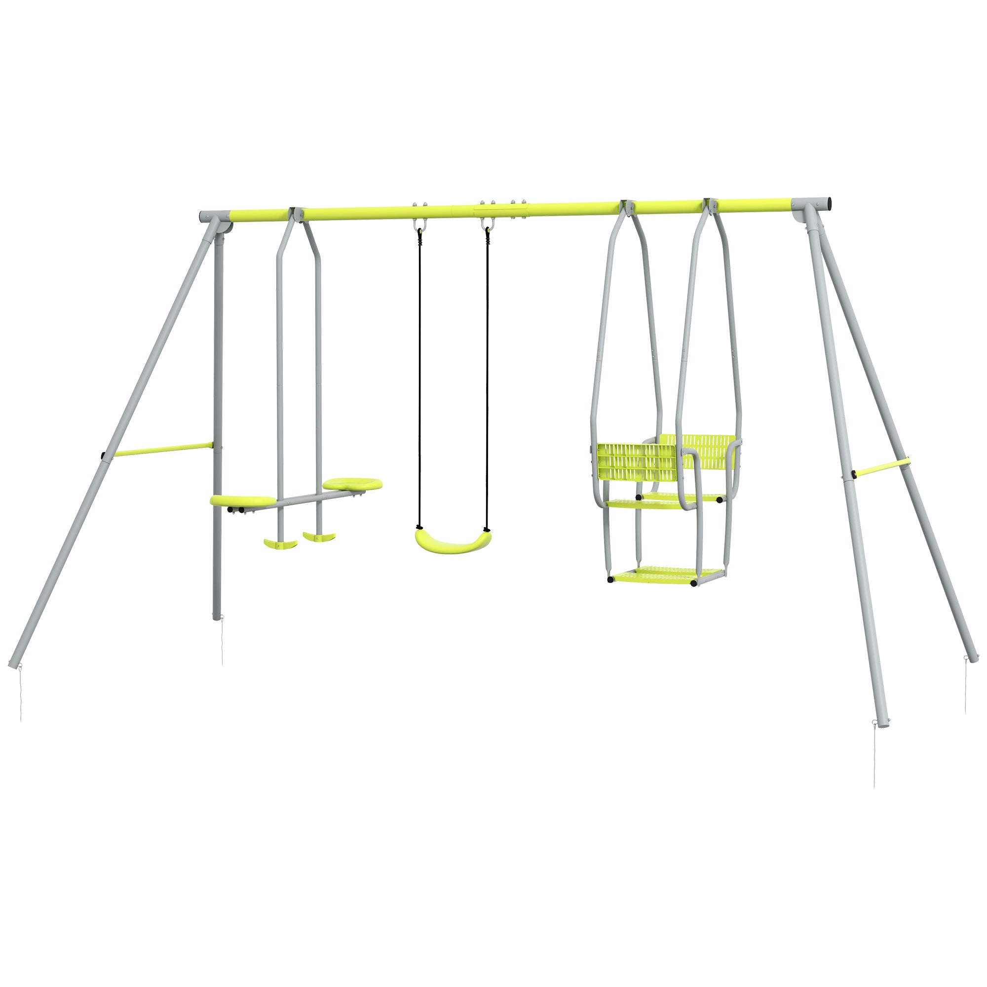 3-in-1 Children's Swing Set with 1 Regular Seat and 3 Swings, Metal Frame, Max Load 225 kg, Outdoor Play Area, Green