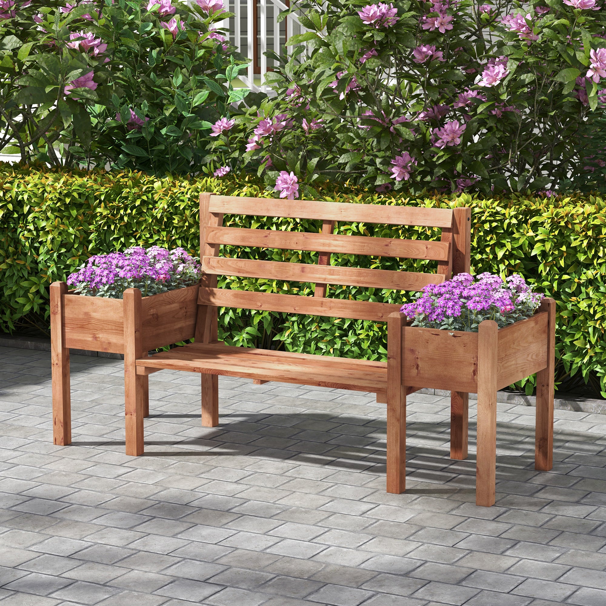 Garden Bench, 2-Seater, Wooden Bench with Flower Box, for Garden, Terrace, Weight Capacity up to 240 kg, 184 x 59 x 95 cm, Dark Brown