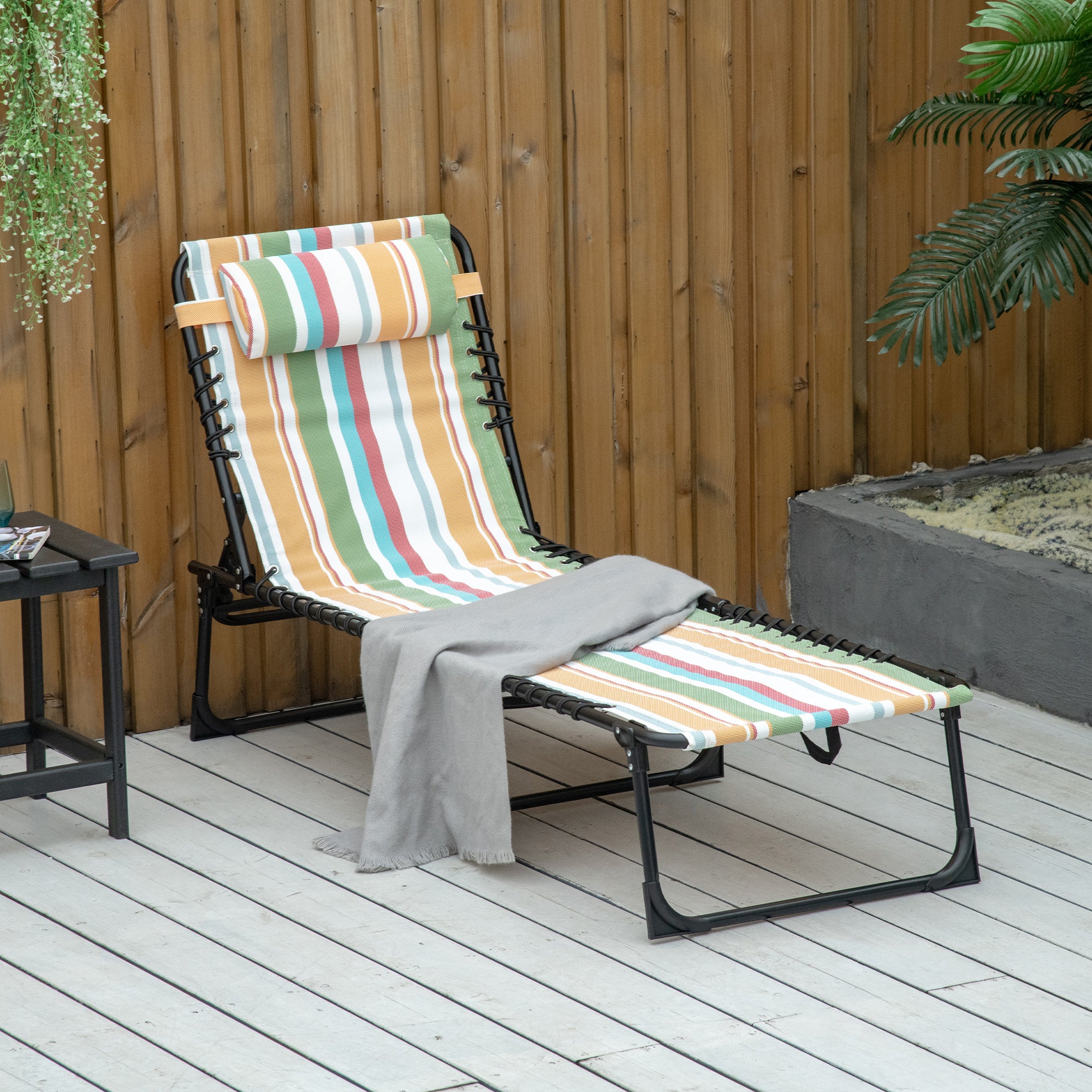 Folding Sun Lounger Garden Lounger, Recliner with 4-Level Adjustable Backrest, Weather-Resistant Camping Lounger up to 120 kg load capacity, for Garden Beach Pool, Multicolor