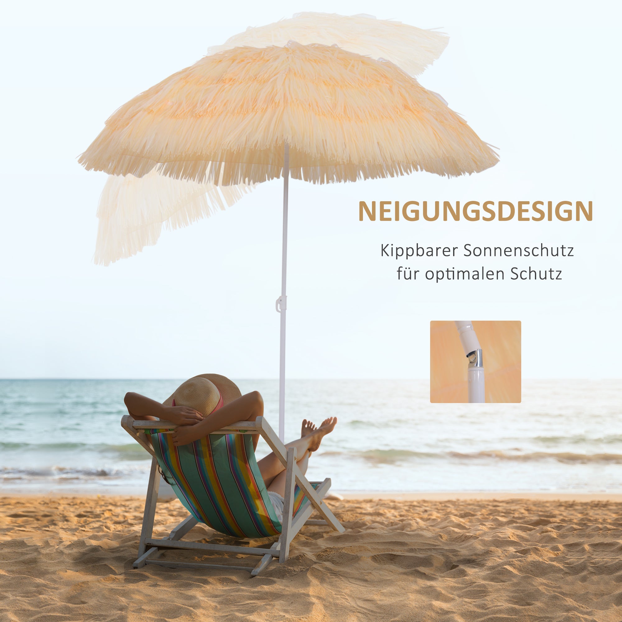 Sun Umbrella Beach Ø160cm Windproof Stable Beach Umbrella Height Adjustable and Tiltable UV Protection Stormproof Balcony Umbrella Folding Garden Umbrella for Travel, Beach, Balcony Beige