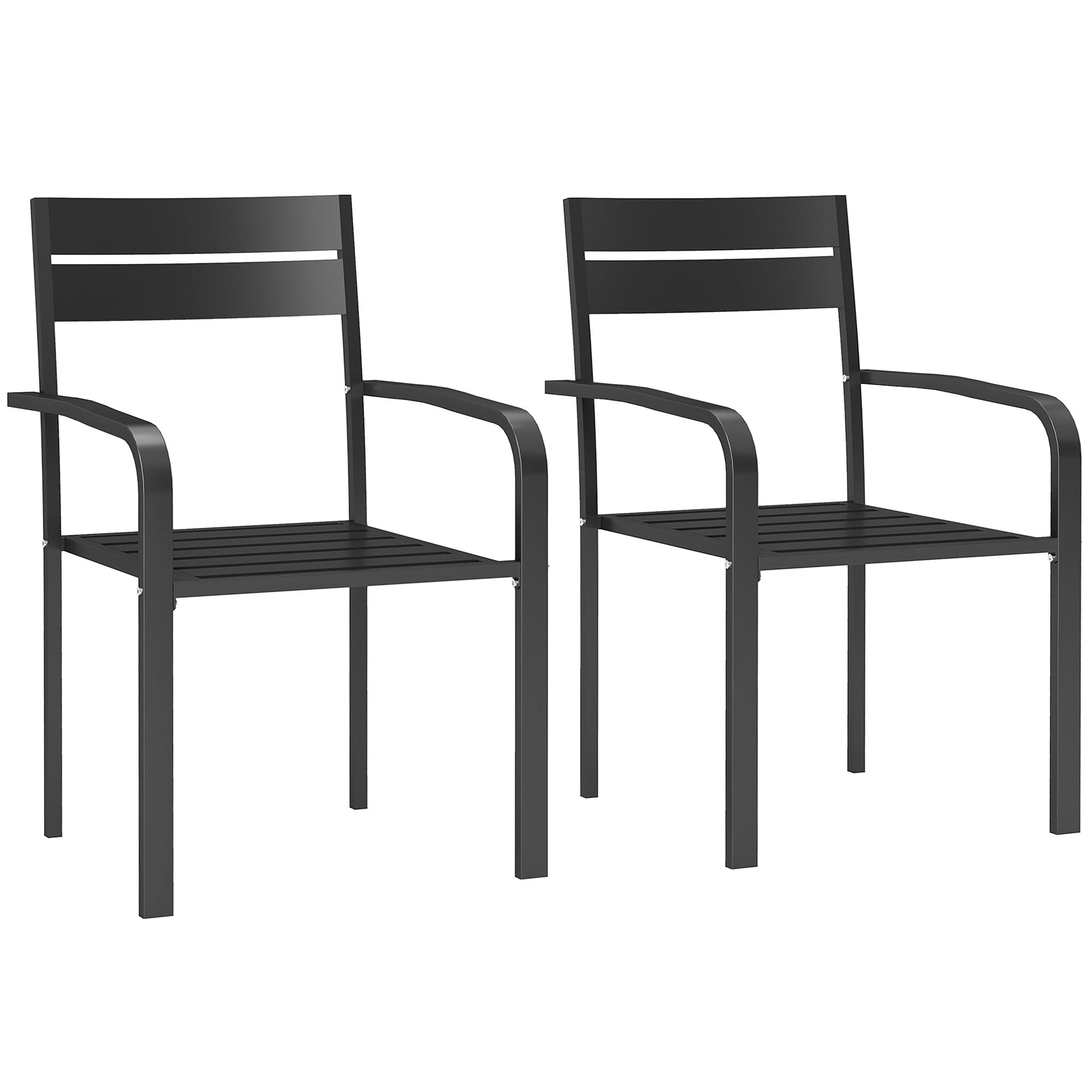 Set of 2 outdoor garden chairs, stackable outdoor chairs with armrests, in aluminum for garden, pool, terrace, dark gray