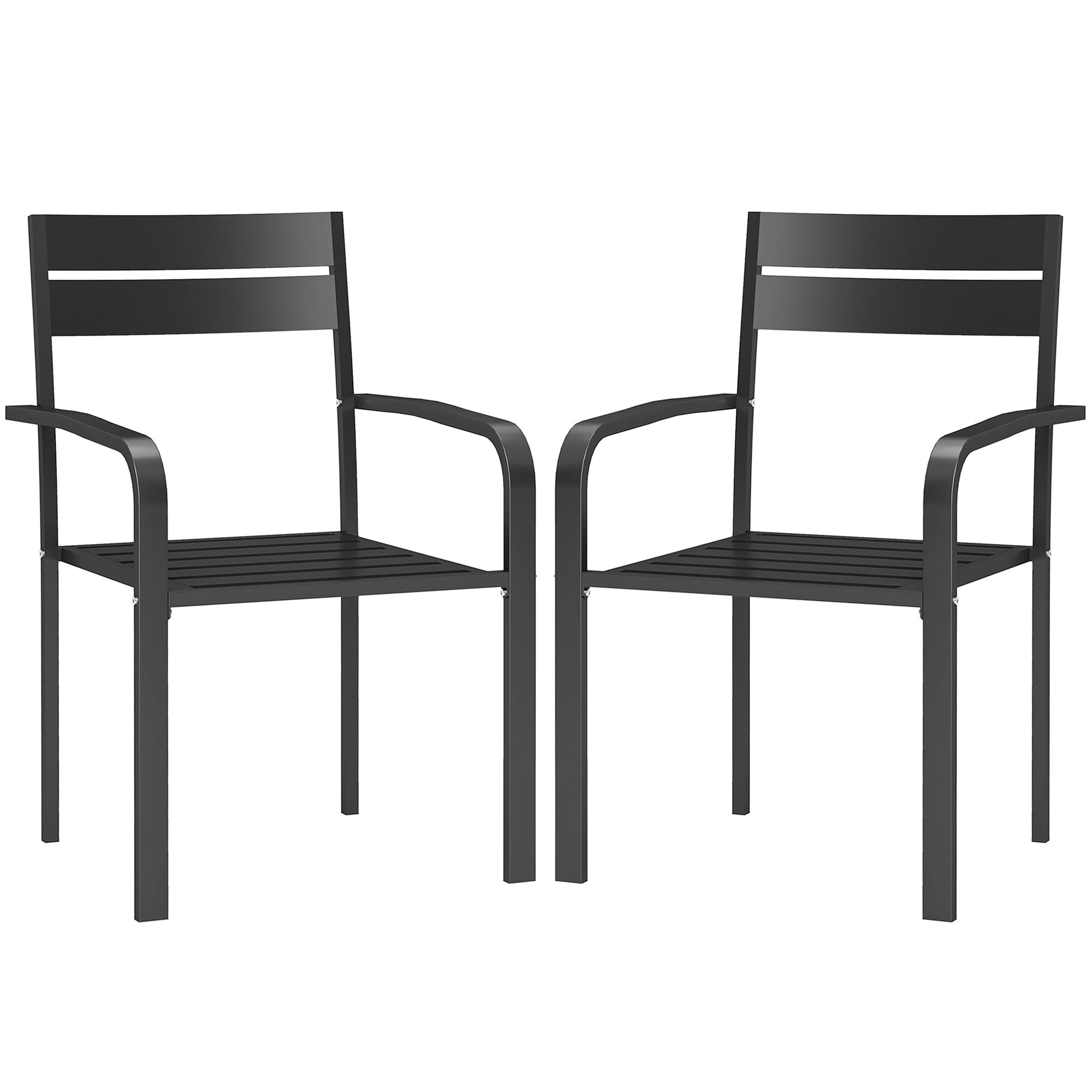 Set of 2 outdoor garden chairs, stackable outdoor chairs with armrests, in aluminum for garden, pool, terrace, dark gray