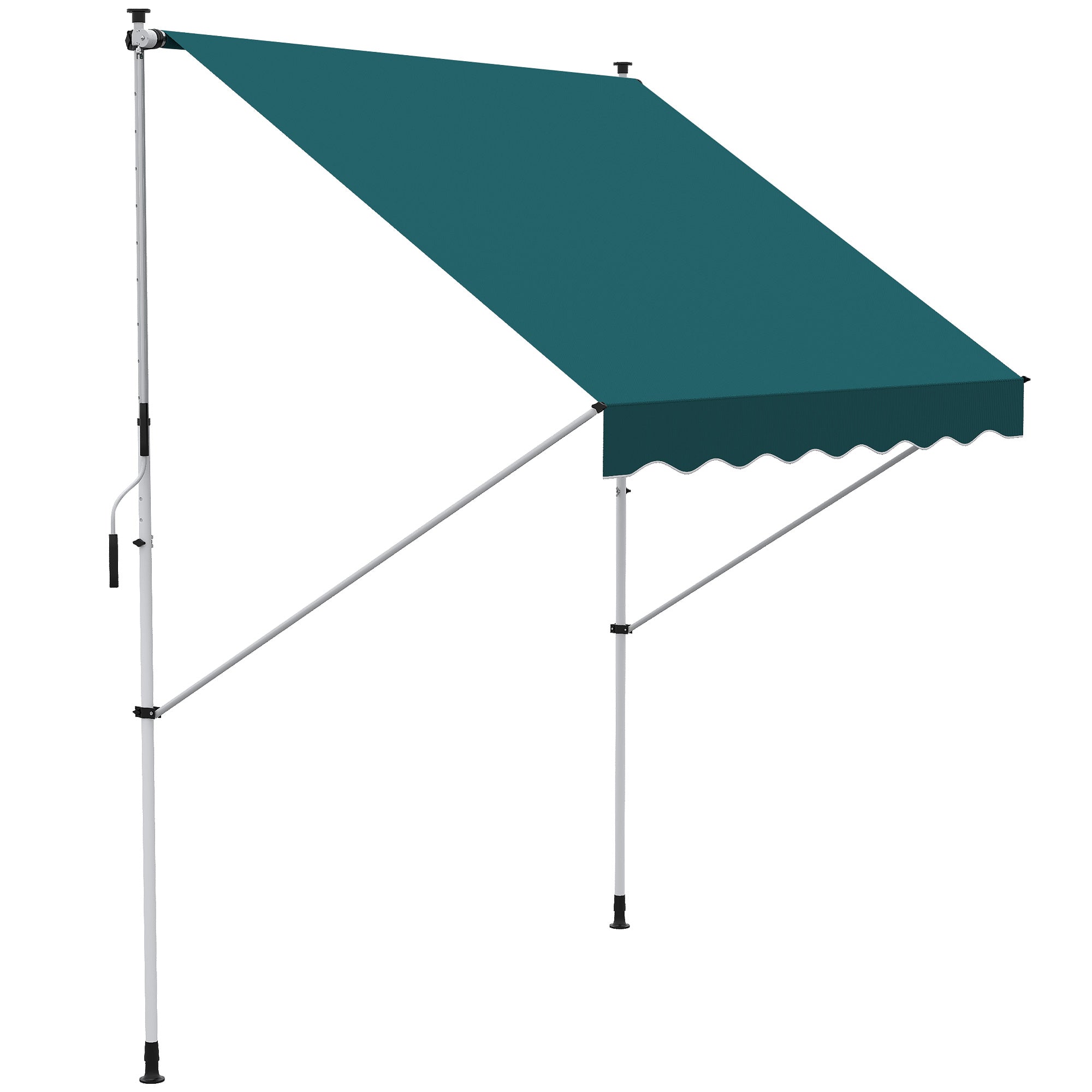 Manual Retractable Awning 2x1.5 m Outdoor Terrace Awning Adjustable Height with Crank 170-280 cm No Drill for Balcony Garden Green