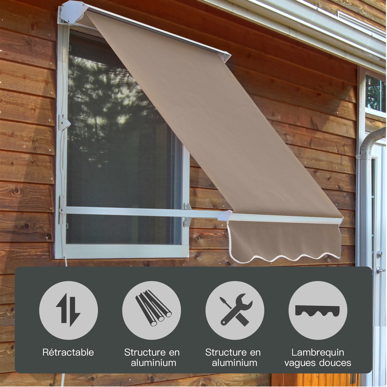 Manual Awning Adjustable Tilt Aluminum Waterproof Polyester 70L x 180W cm Light Taupe