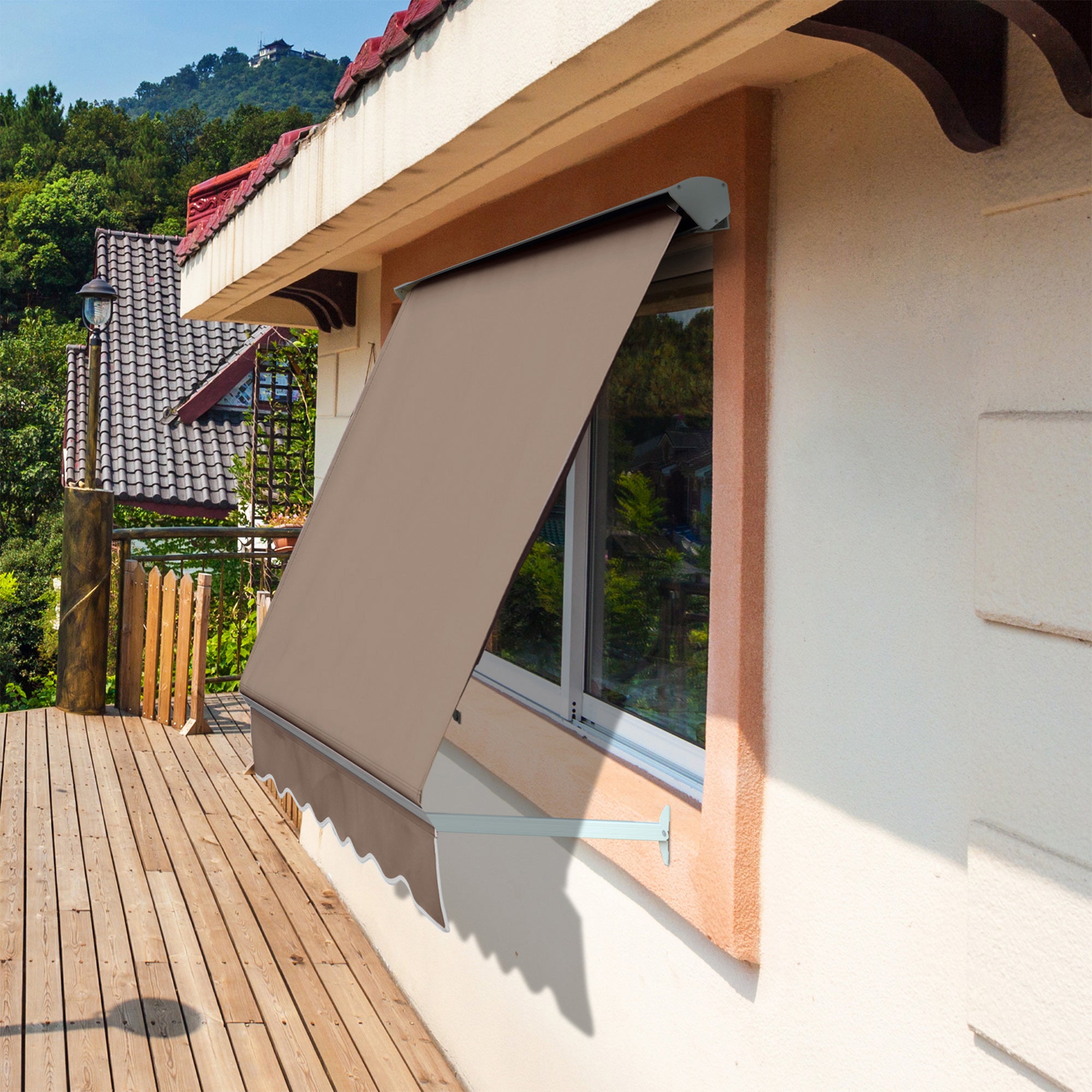 Manual Awning Adjustable Tilt Aluminum Waterproof Polyester 70L x 180W cm Light Taupe