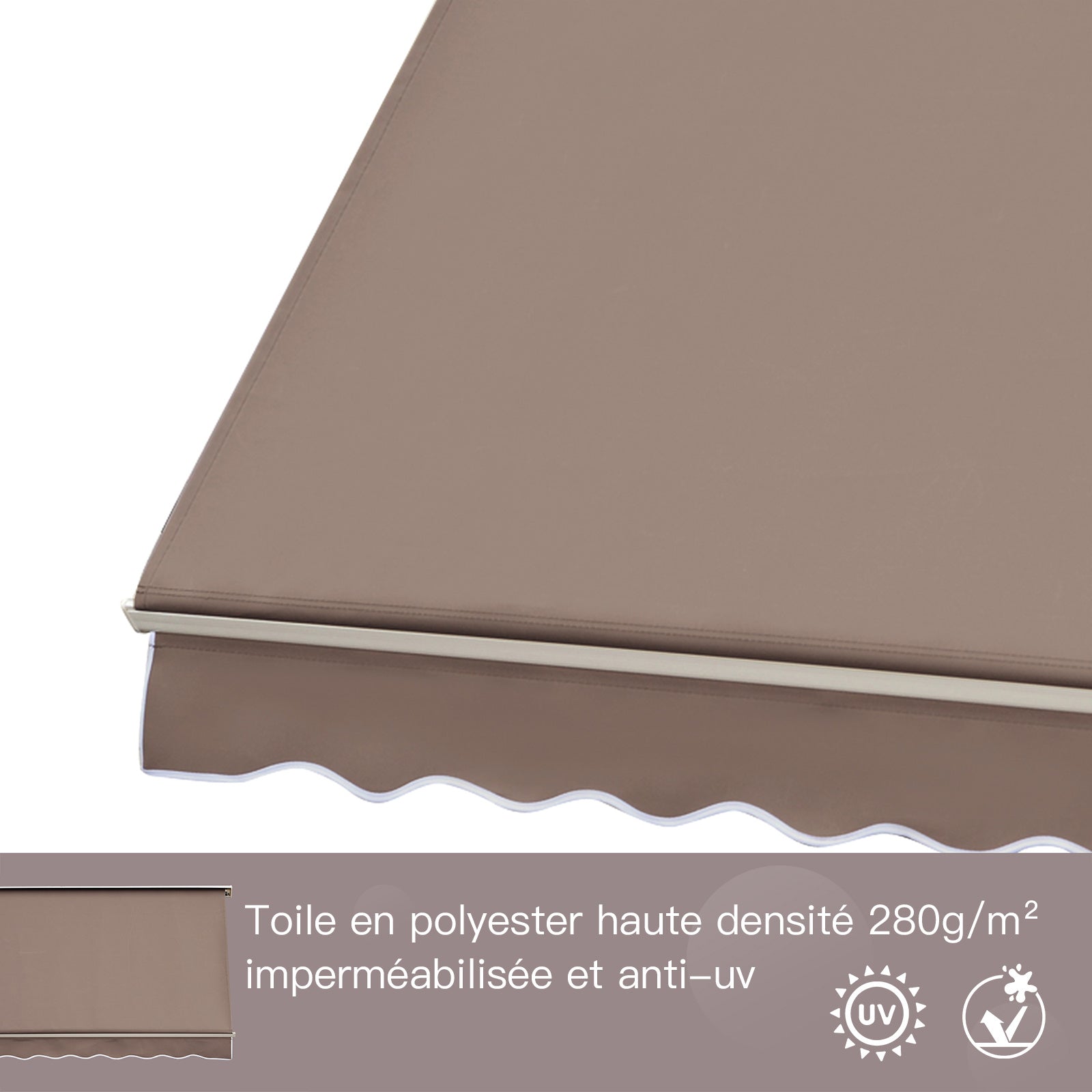 Manual Awning Adjustable Tilt Aluminum Waterproof Polyester 70L x 180W cm Light Taupe