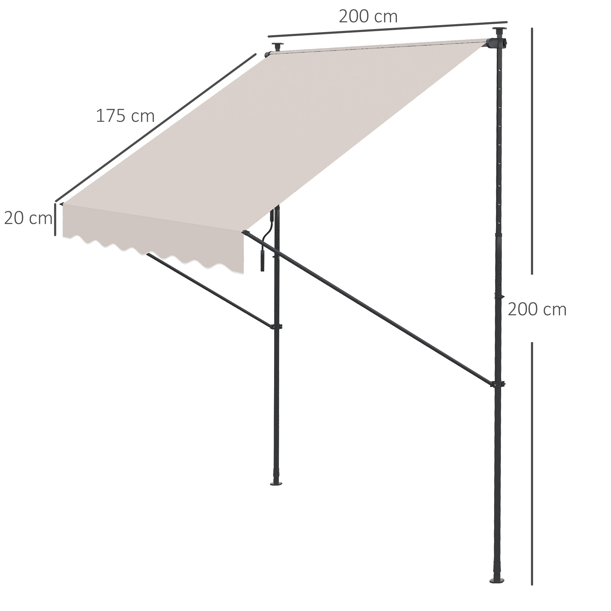 Retractable Manual Awning for Balcony with Adjustable Height Crank and Sun Protection for Terrace Garden Cream