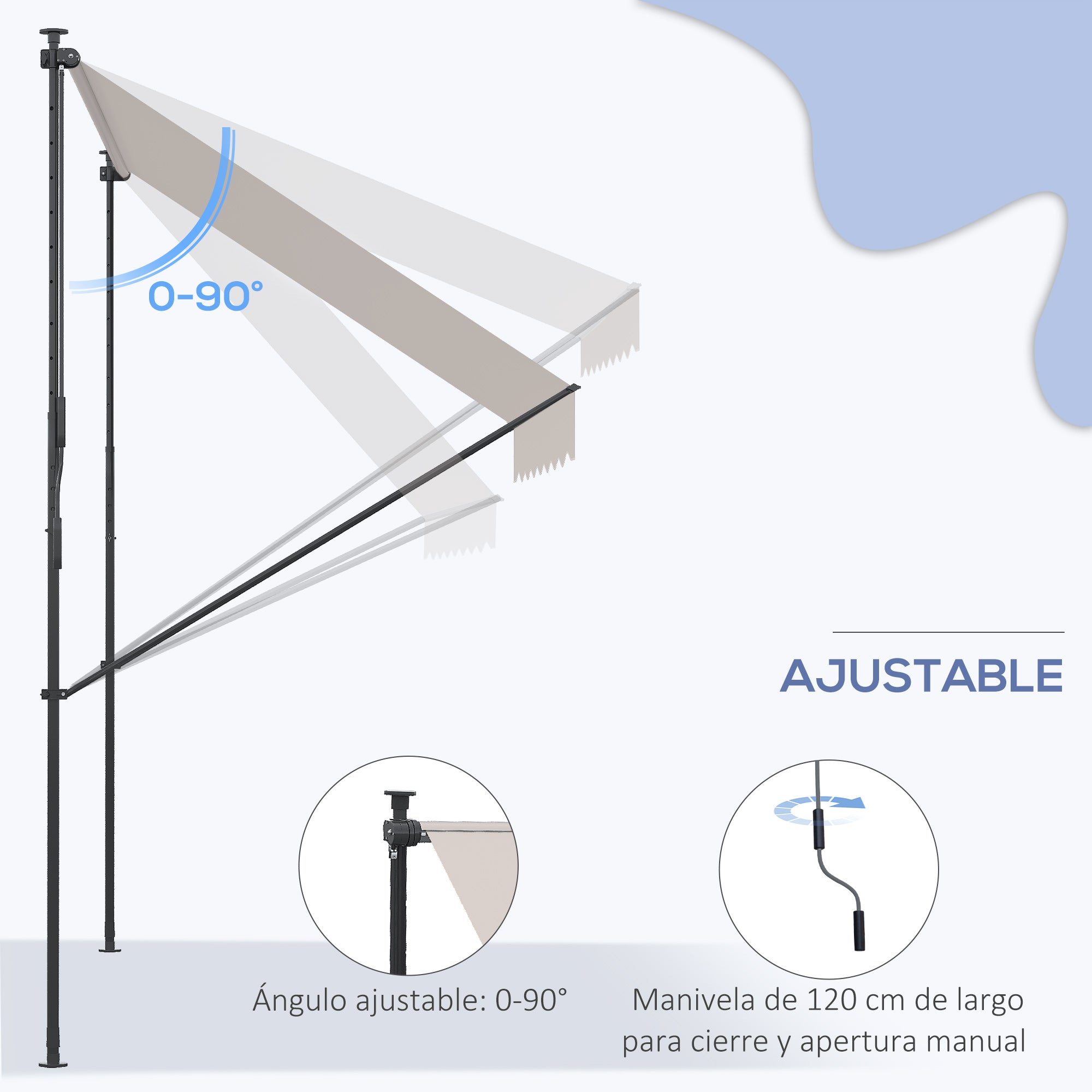 Retractable Manual Awning for Balcony with Adjustable Height Crank and Sun Protection for Terrace Garden Cream